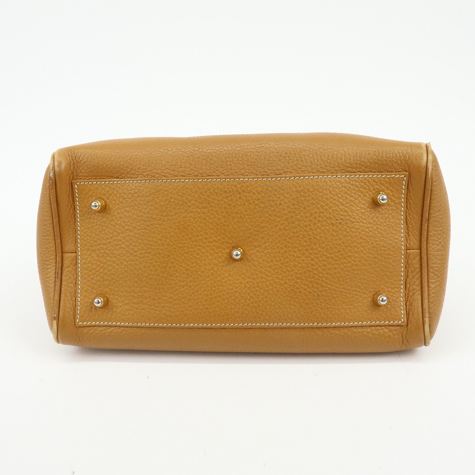 FENDI FF Logo Leather 2Way Bag Hand Bag Boston Bag Camel