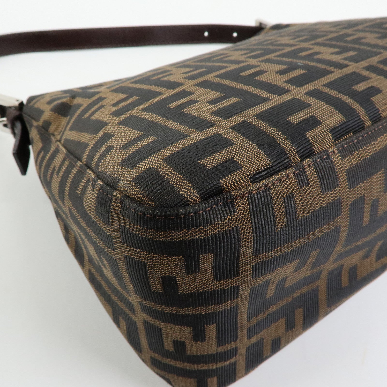 FENDI Mamma Baguette Zucca Canvas Leather Shoulder Bag Brown 26325