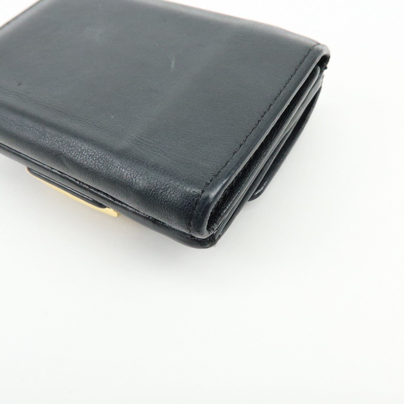 FENDI Zucca Baguette Micro Wallet Leather Tri-fold Wallet Black 8M0395