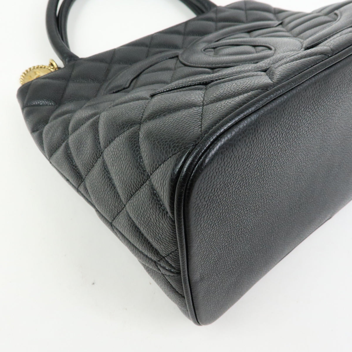 CHANEL Matelasse COCO Mark Caviarskin Medallion Tote Bag Black A01804