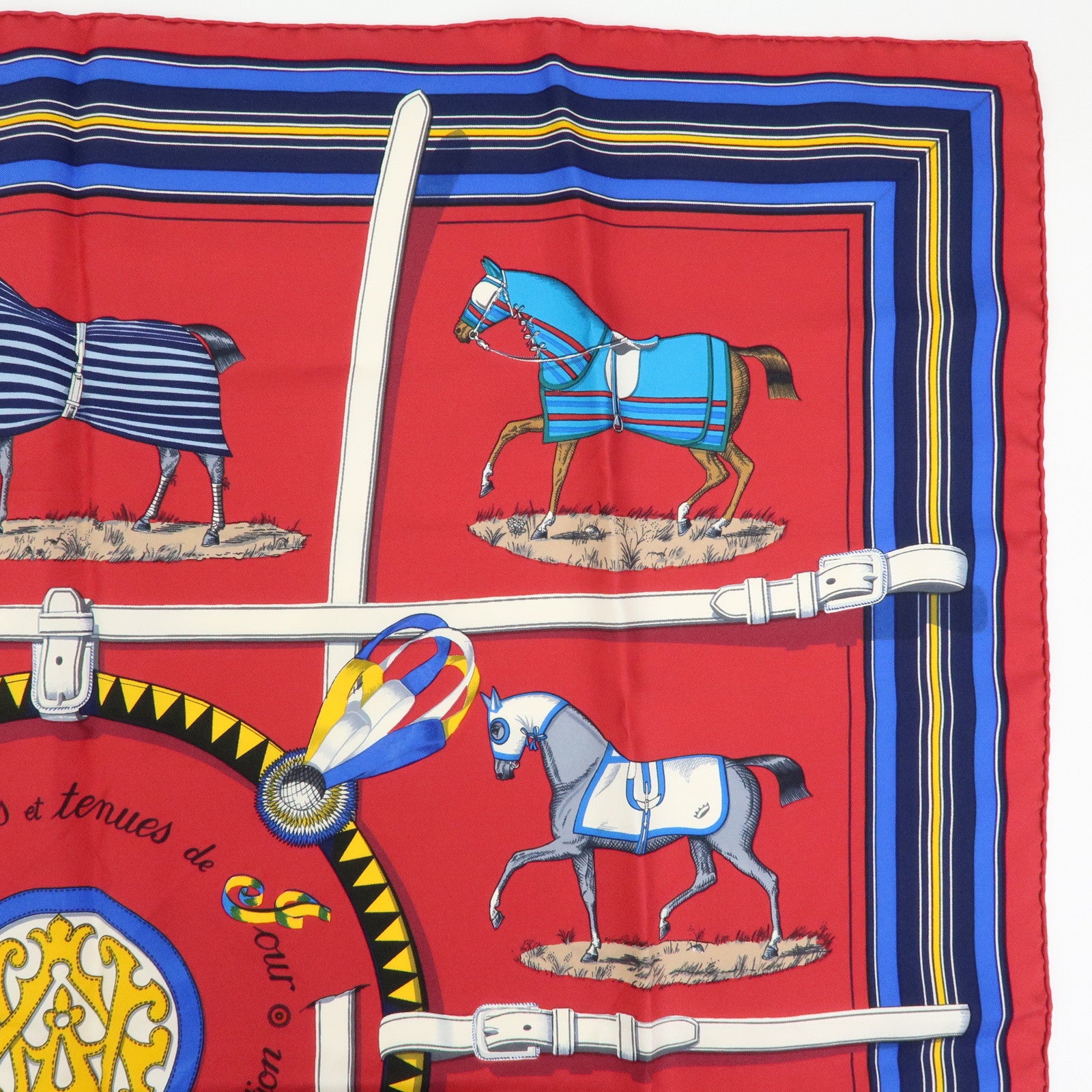 HERMES Carre 90 Silk 100% Scarf Couvertures et Tenues de Jour Red Blue