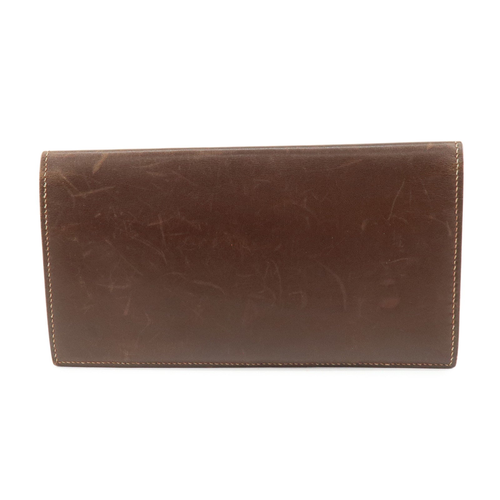 HERMES Box Calf Leather Long Bi-fold Wallet ☐FStamped Brown