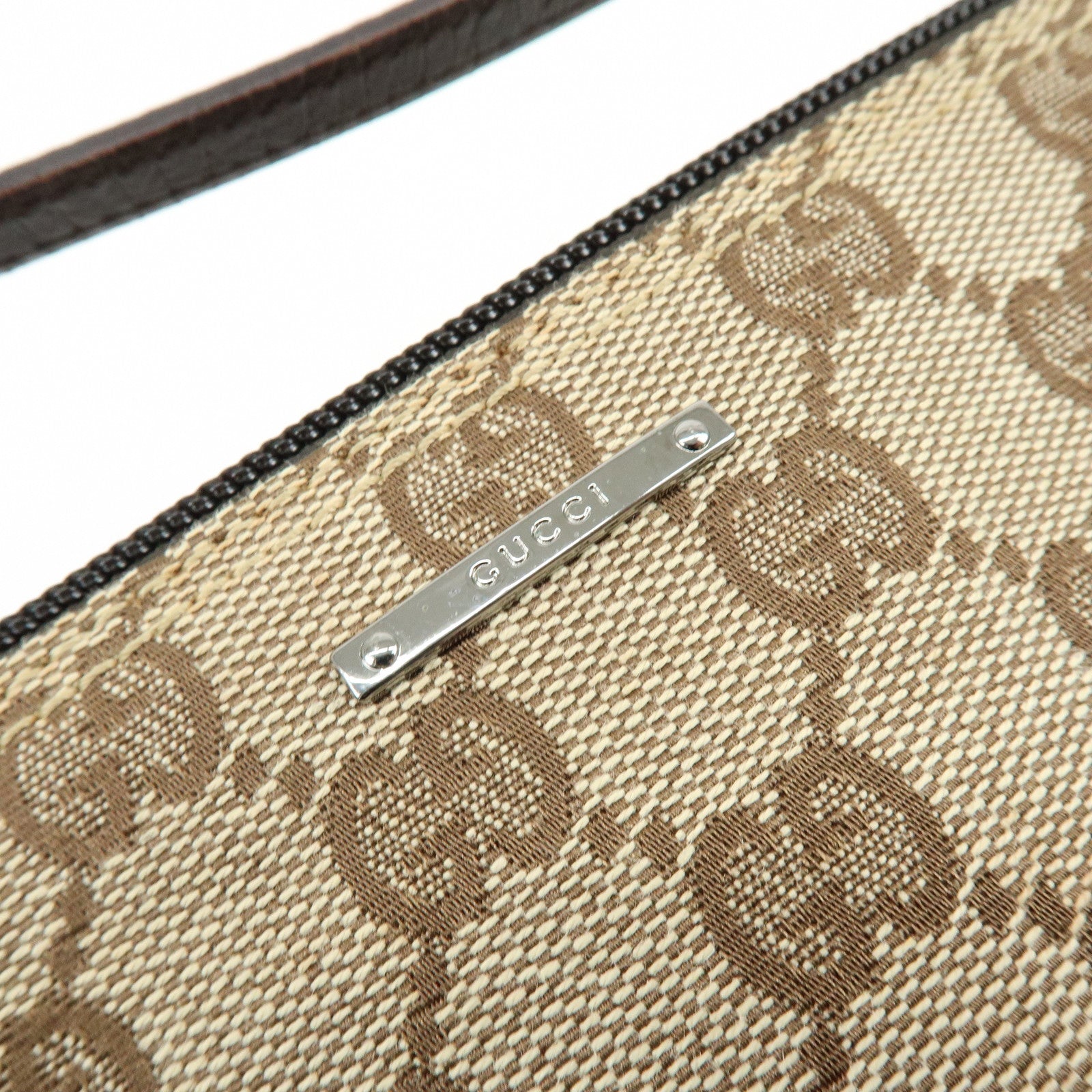 GUCCI Boat Bag GG Canvas Hand Bag Accessory Pouch Beige Brown 07198
