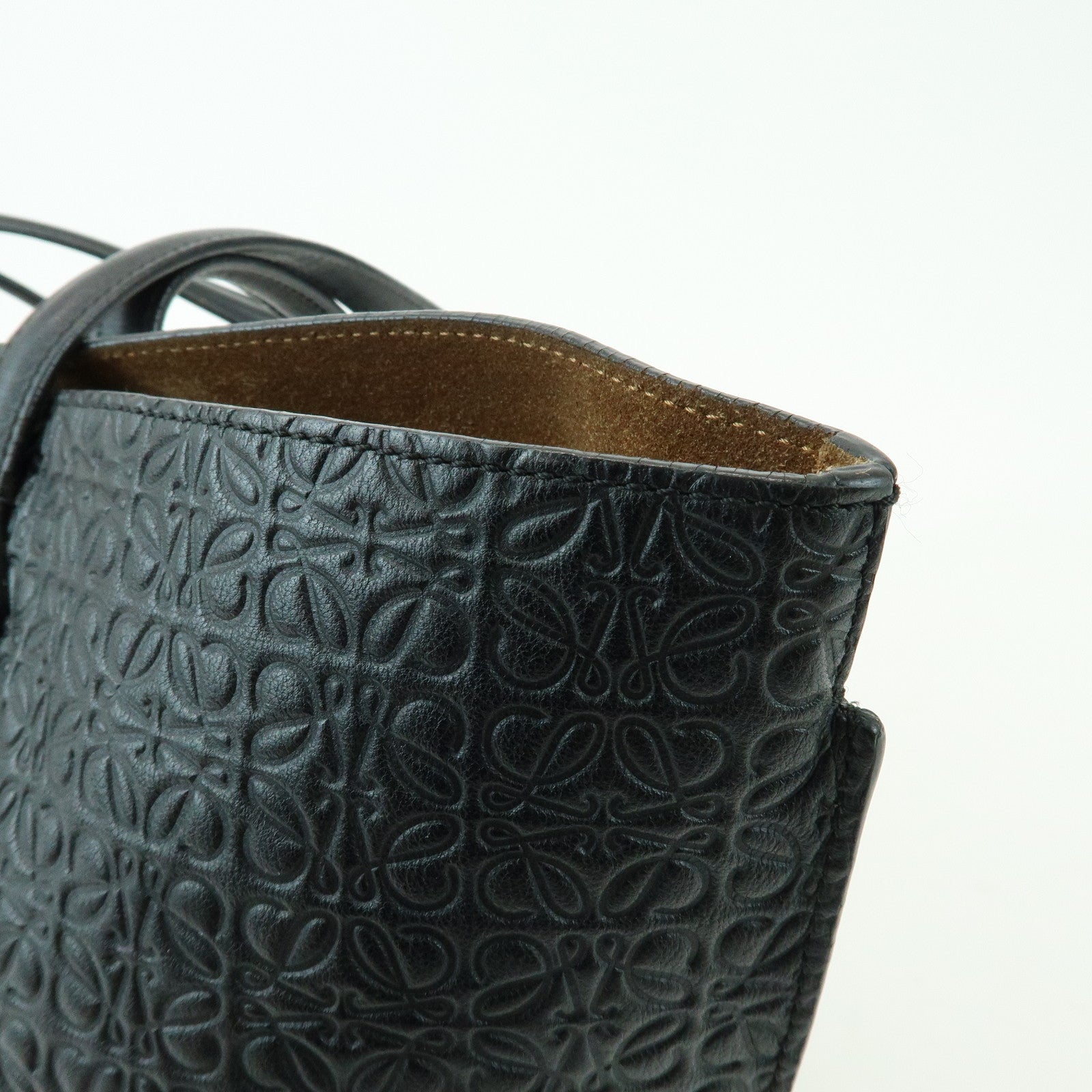 LOEWE Repeat Anagram Calf Leather T Shopper Tote Bag Shoulder Bag Black