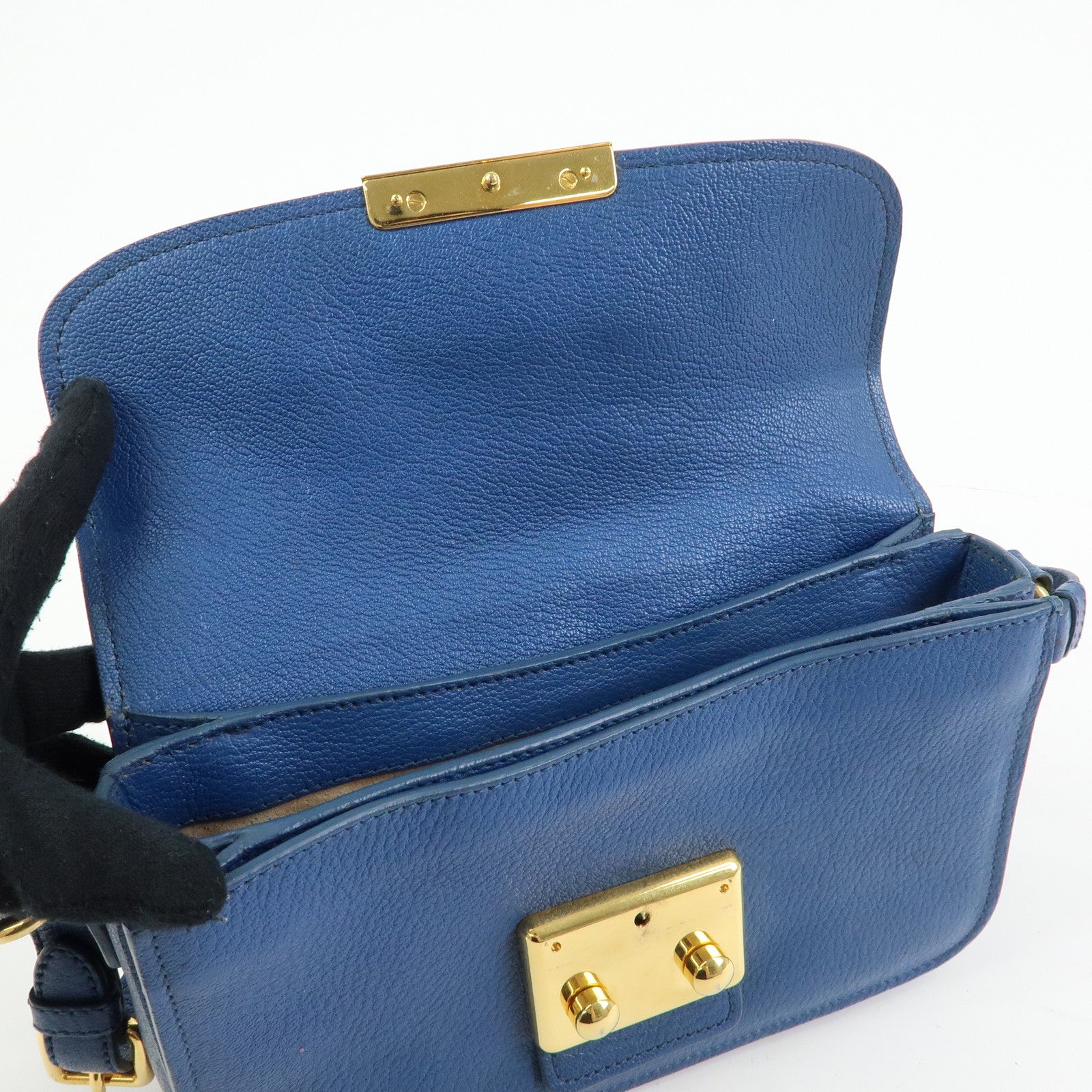 MIU MIU Madras Leather Shoulder Bag Hand Bag Blue
