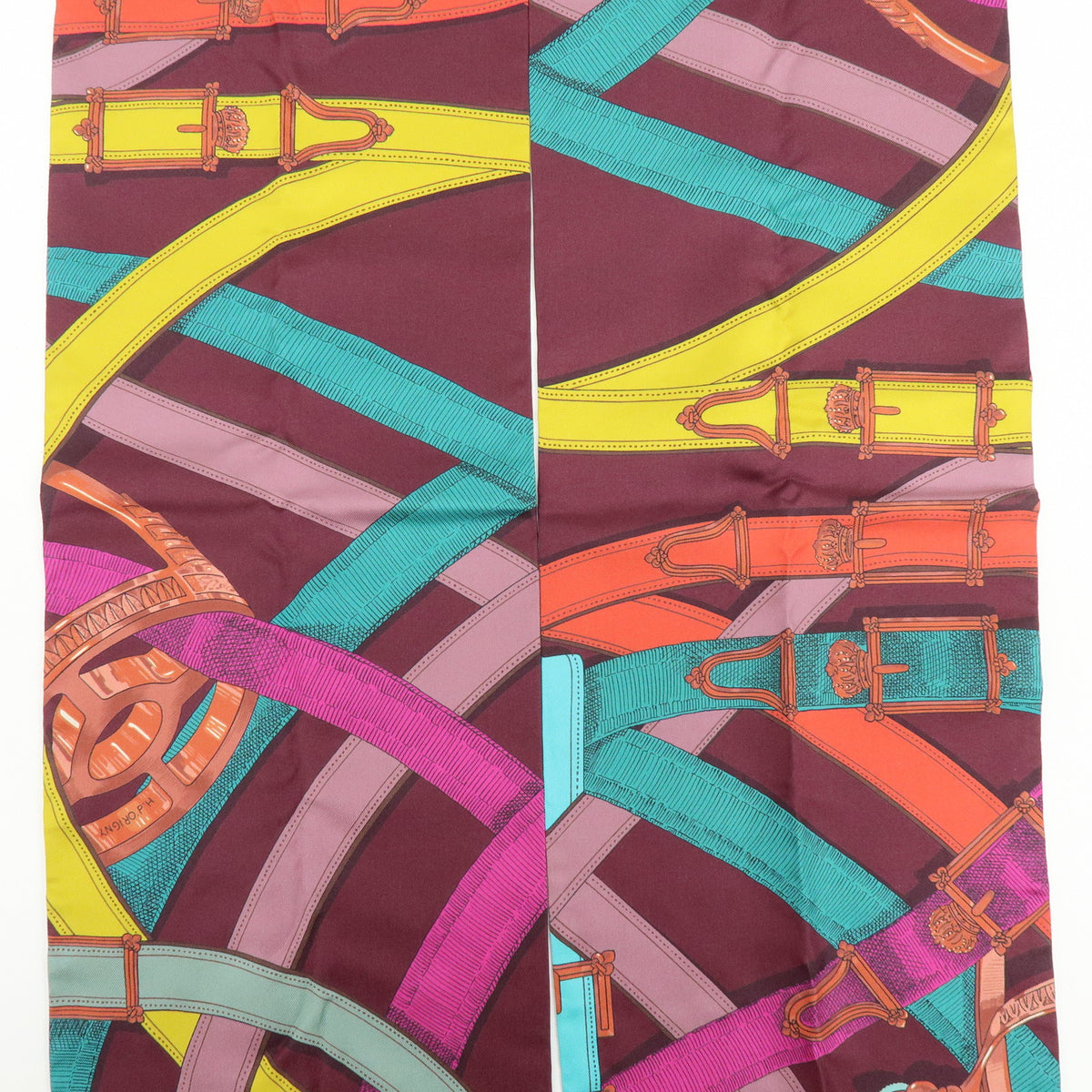 HERMES Maxi Twilly Silk 100% Scarf CAVALCADOUR Puple Multicolor