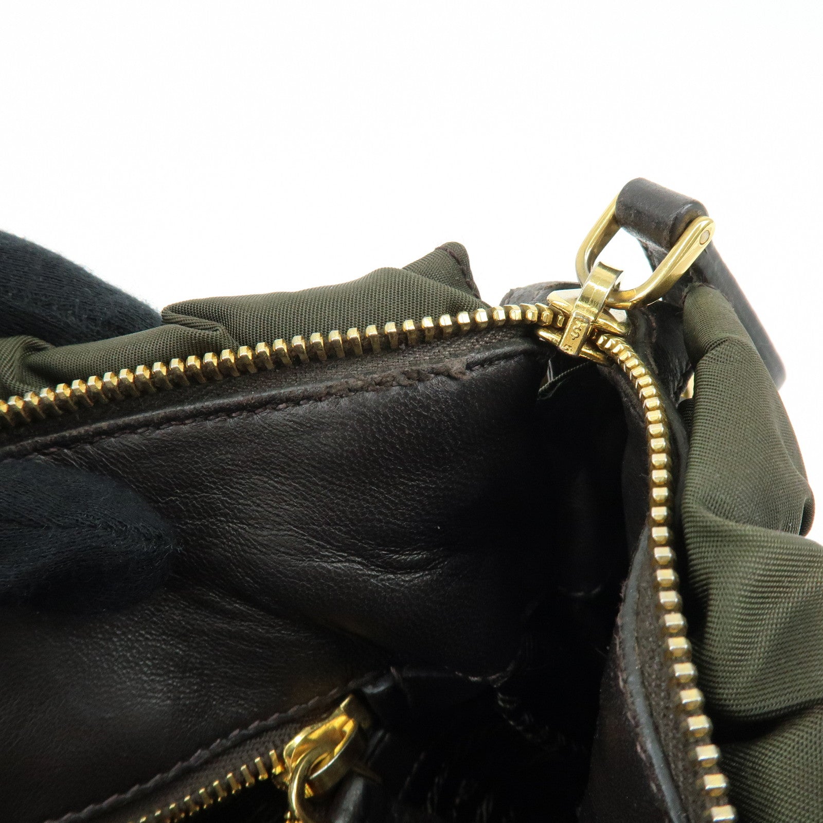 PRADA Triangle Logo Gathered Nylon Leather 2Way Bag Hand Bag BN1407