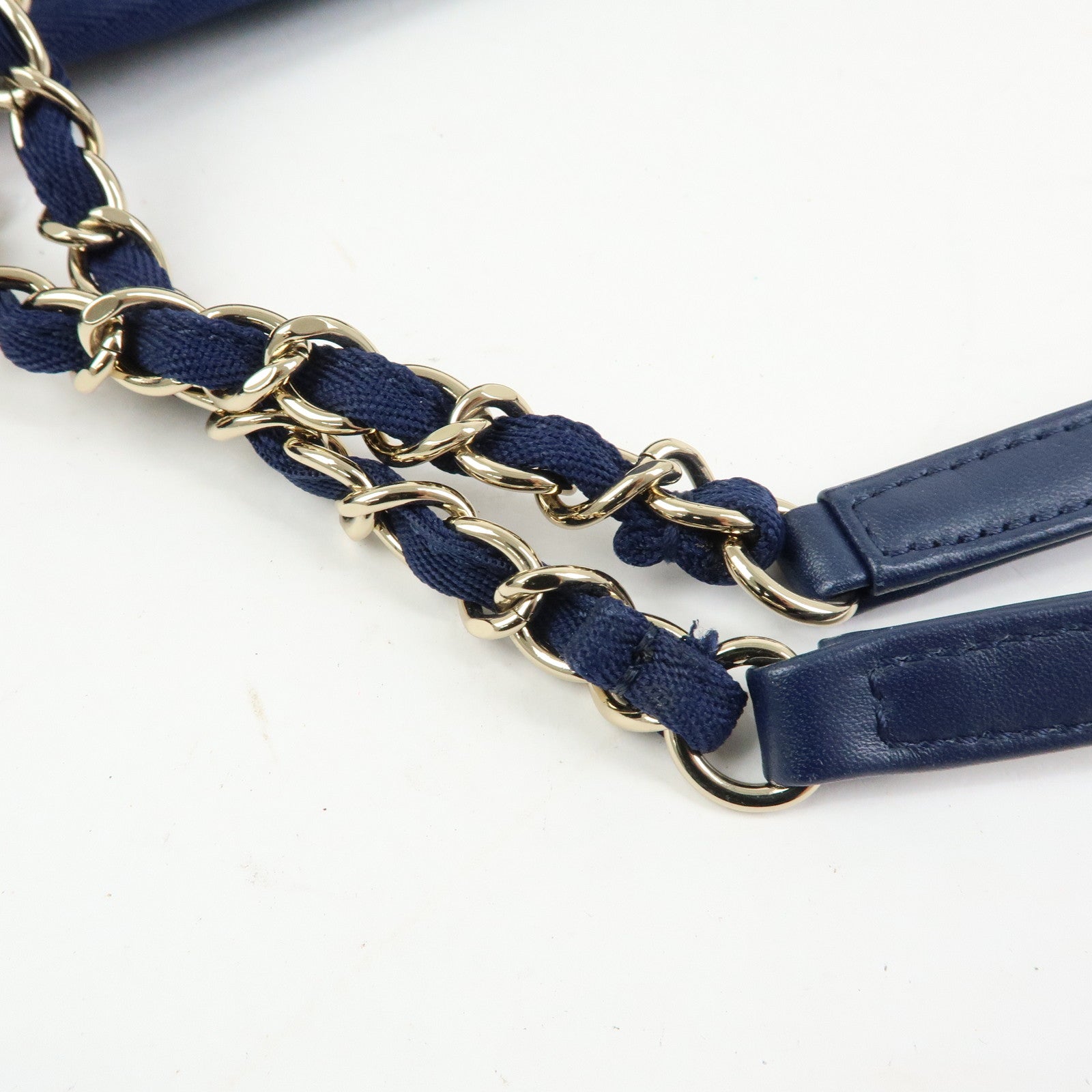 CHANEL Deauville MM Canvas Leather Tote Chain Shoulder Bag  A67001