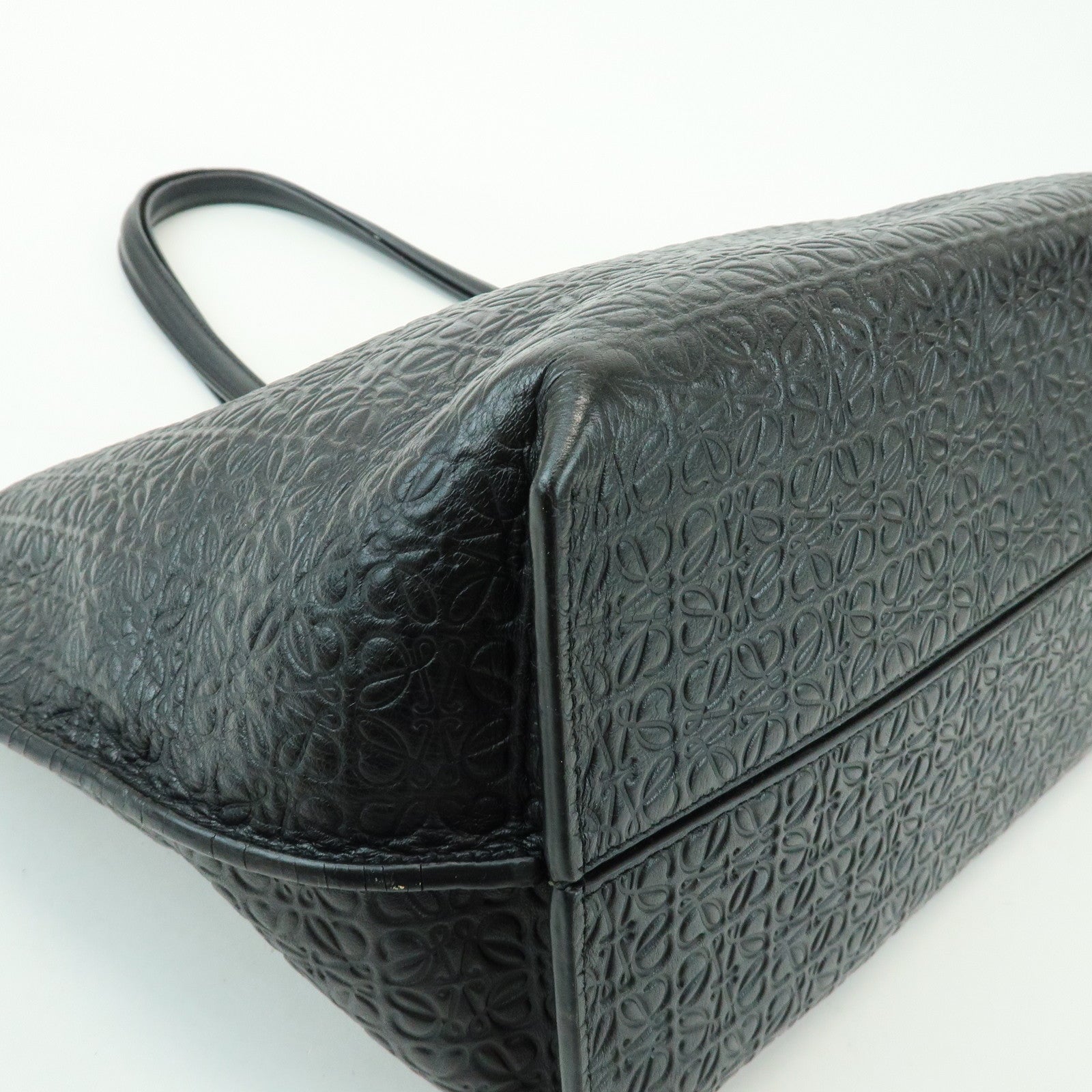 LOEWE Repeat Anagram Calf Leather T Shopper Tote Bag Shoulder Bag Black