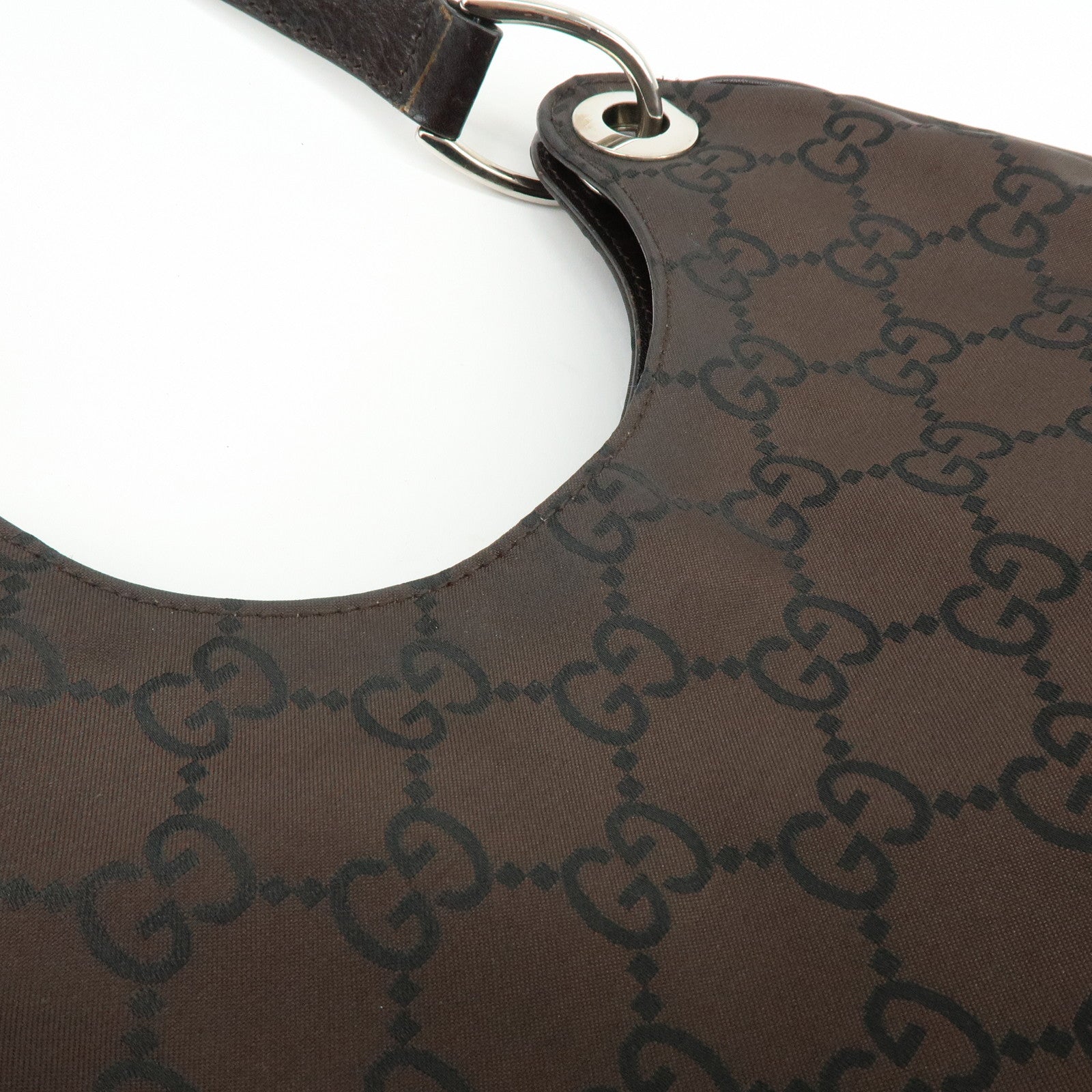 GUCCI GG Nylon Leather Shoulder Bag Hand Bag Dark Brown 257265