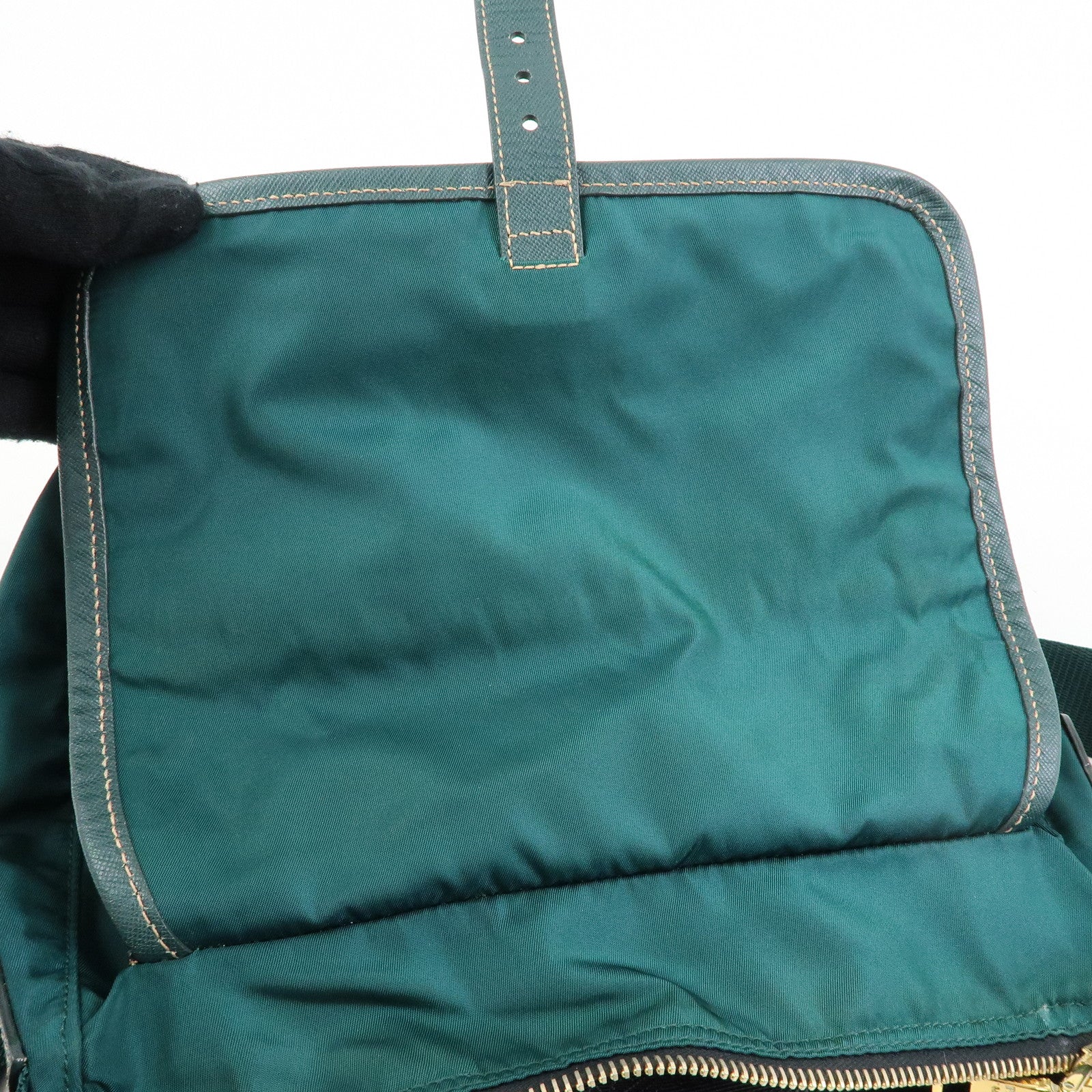 PRADA Triangle Logo Nylon Saffiano Leather Shoulder Bag Green