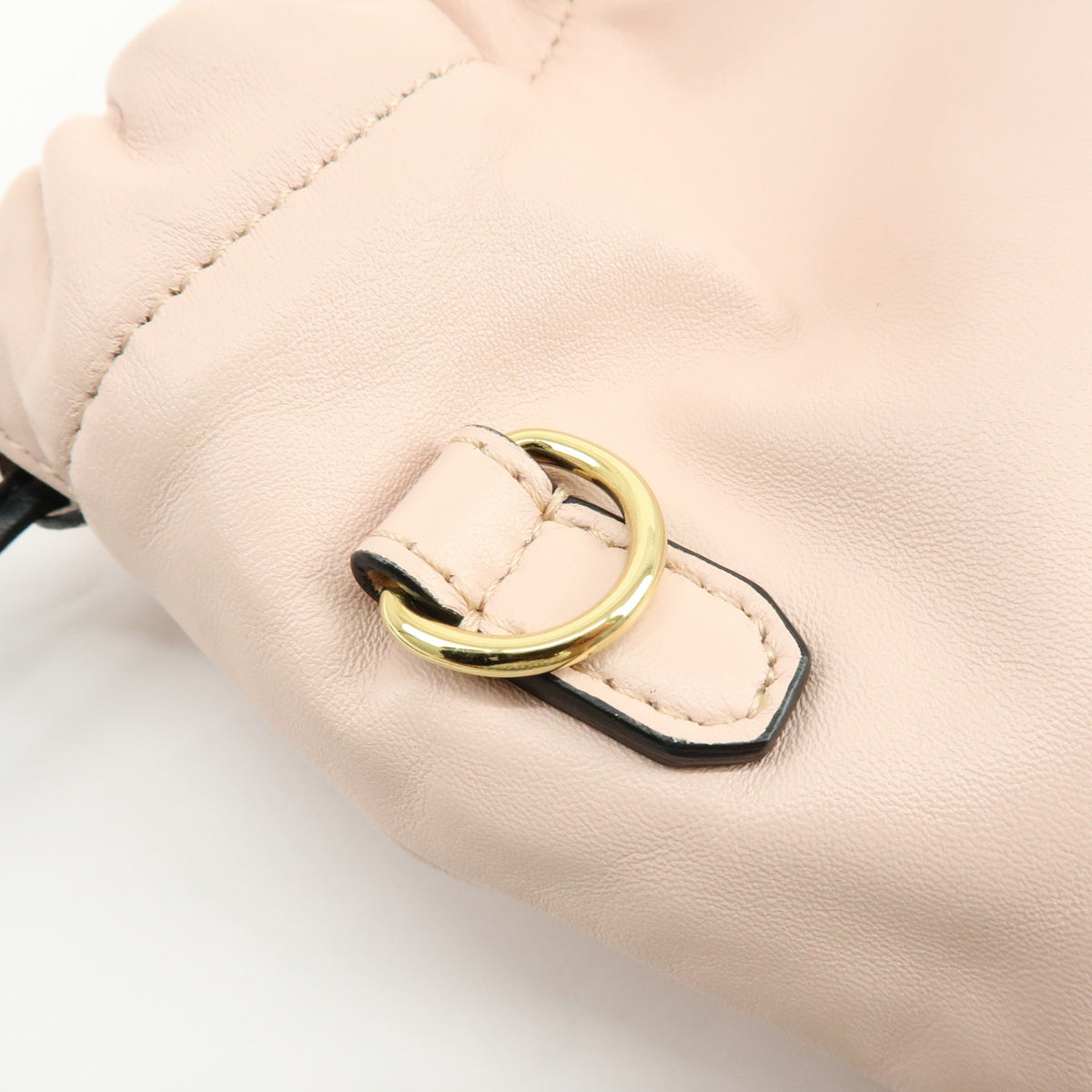 FENDI Logo Nappa Leather Drawstring Shoulder Bag Pouch Pink 8BT337