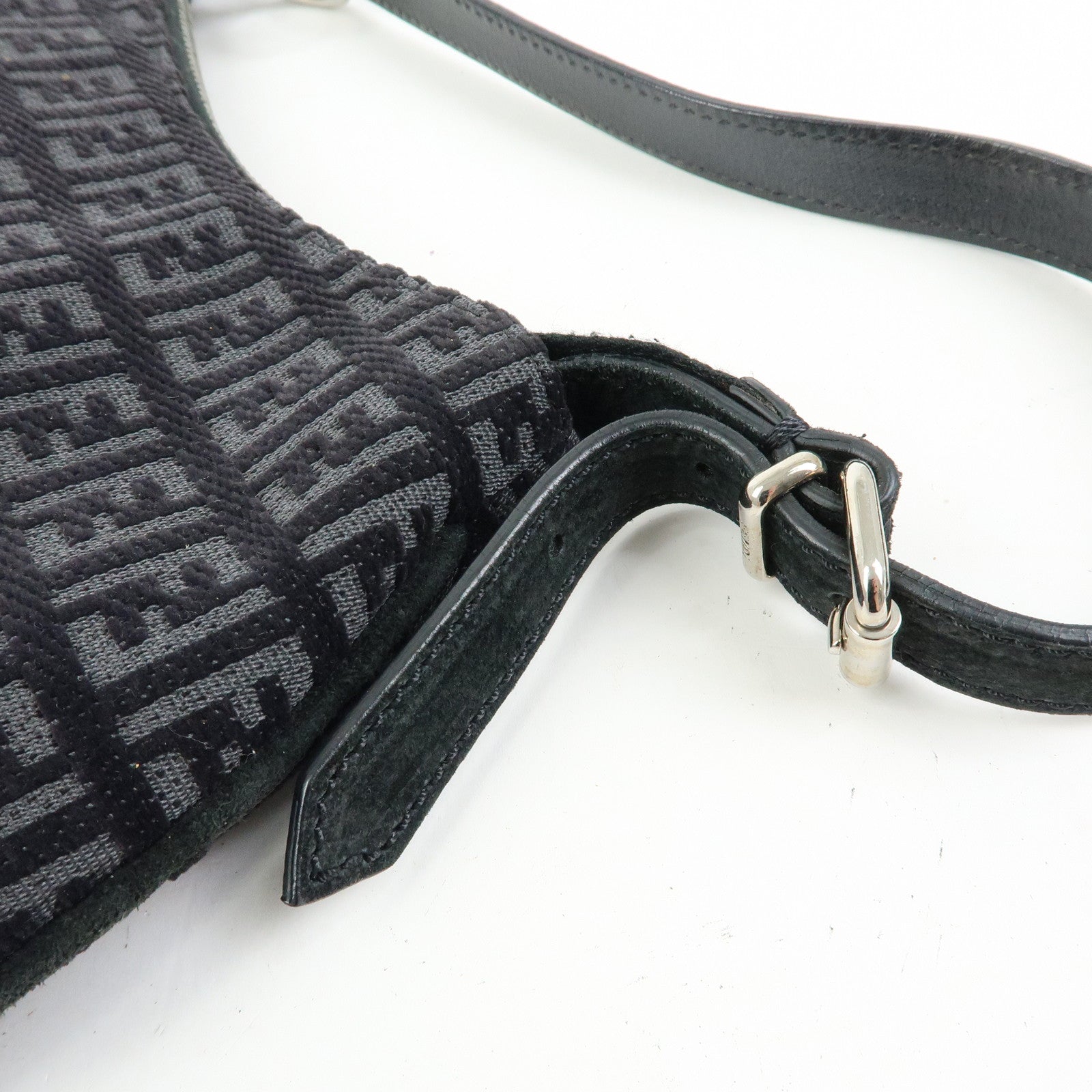 FENDI Zucchino Canvas Leather Shoulder Bag Hand Bag Black 8BR248
