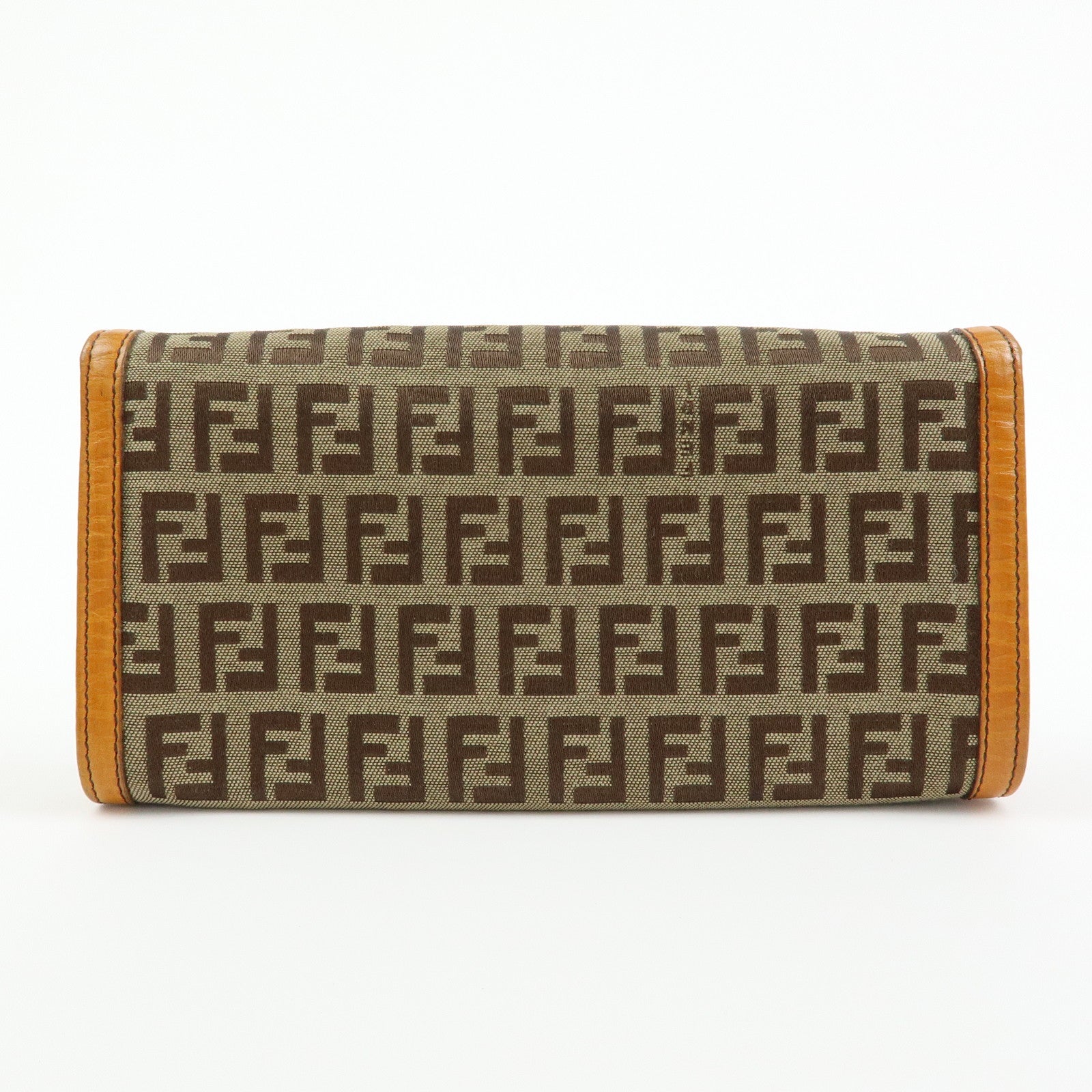 FENDI Zucchino Jacquard Canvas Leather Bi-fold Long Wallet Beige 8M0000