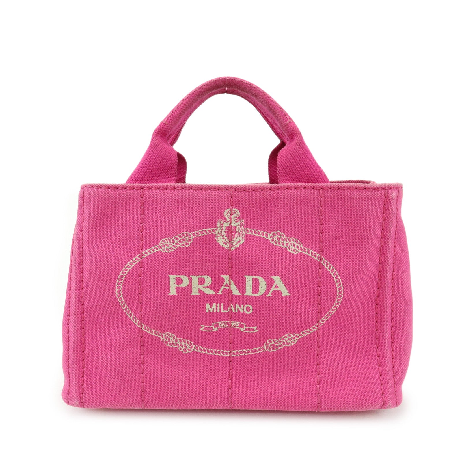 PRADA Triangle Logo Canapa Mini Canvas Tote Hand Bag Pink BN2439