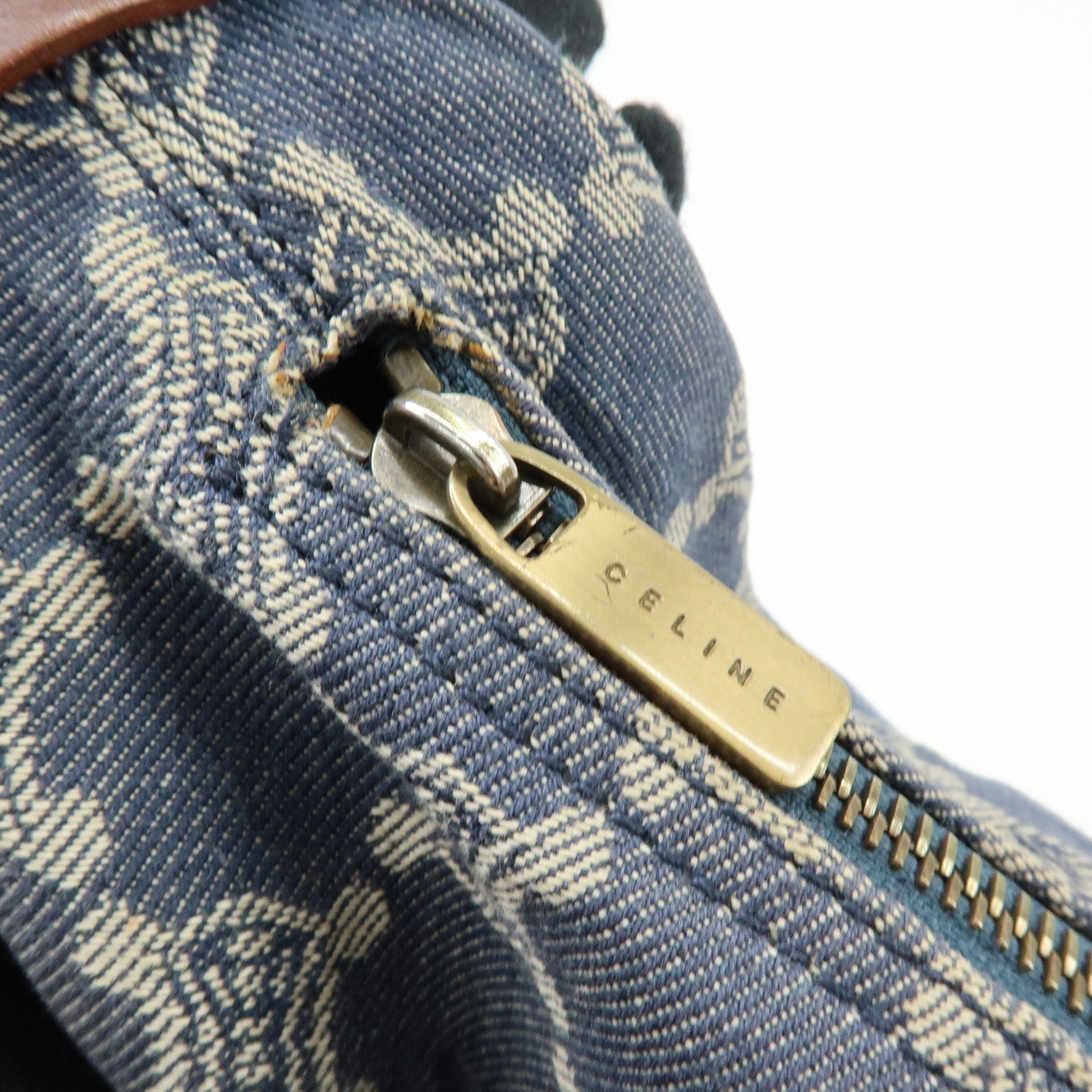 CELINE Macadam Denim Leather Shoulder Crossbody Bag Indigo Blue Brown