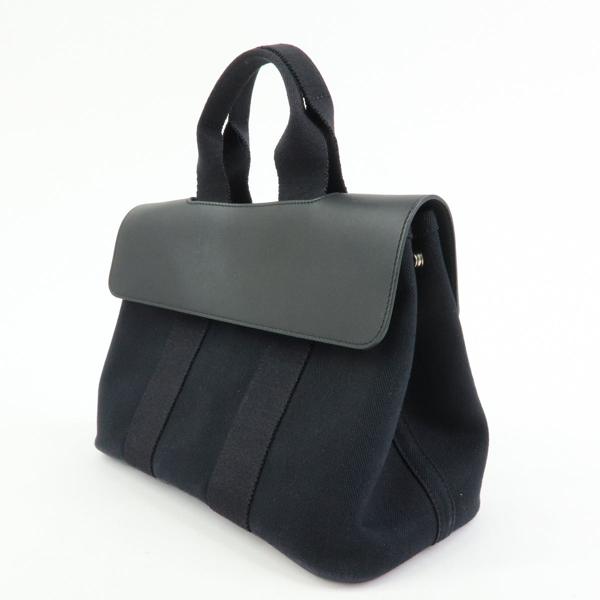 HERMES Valparaiso PM Toile Chevron Tote Bag Hand Bag Black