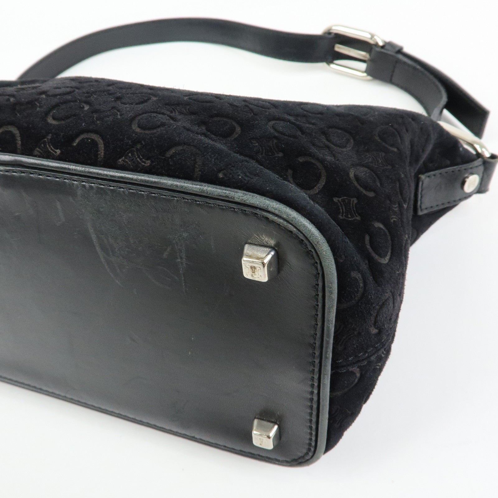 CELINE C Macadam Suede Leather Shoulder Bag Hand Bag Black