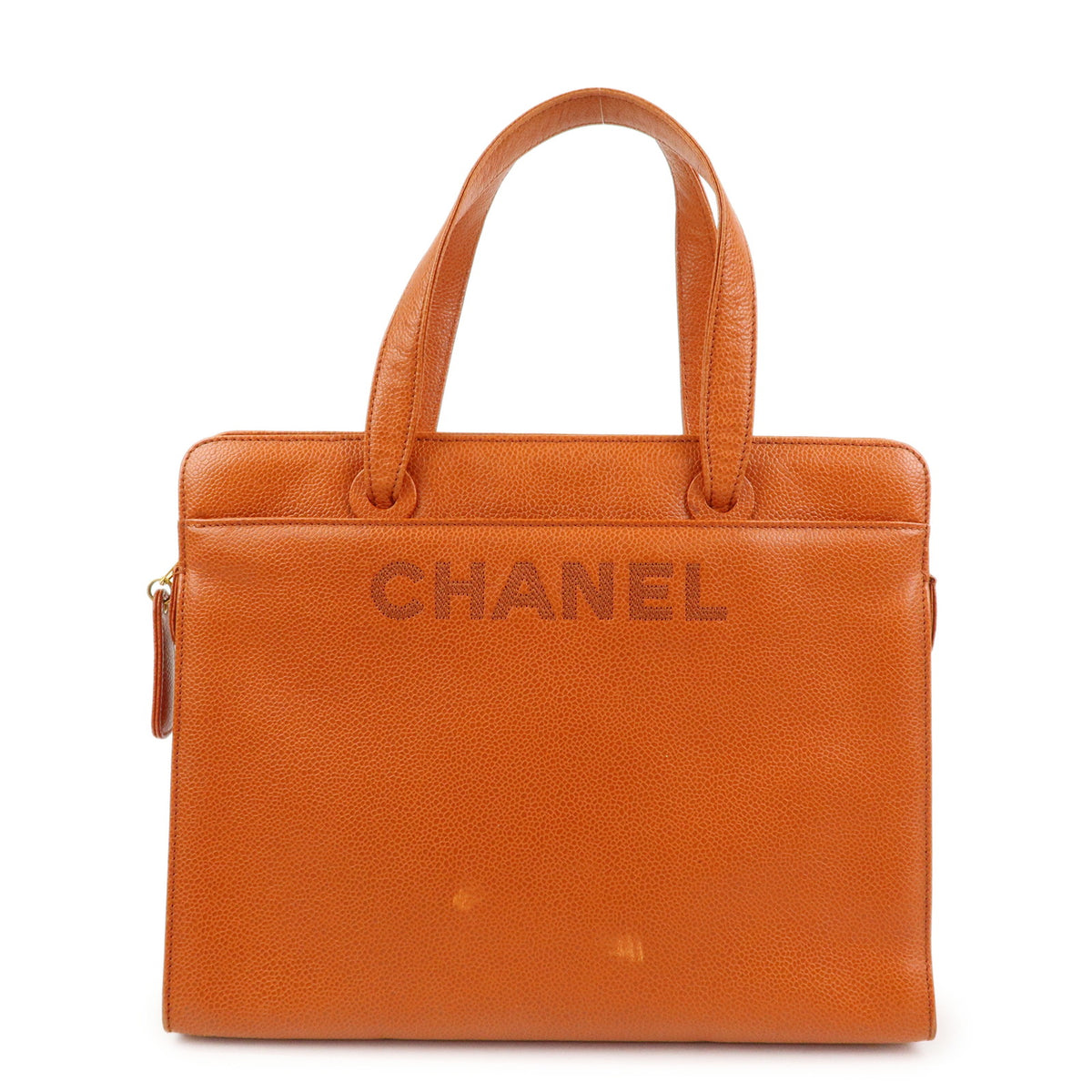 CHANEL Caviarskin Tote Bag Hand Bag Orange