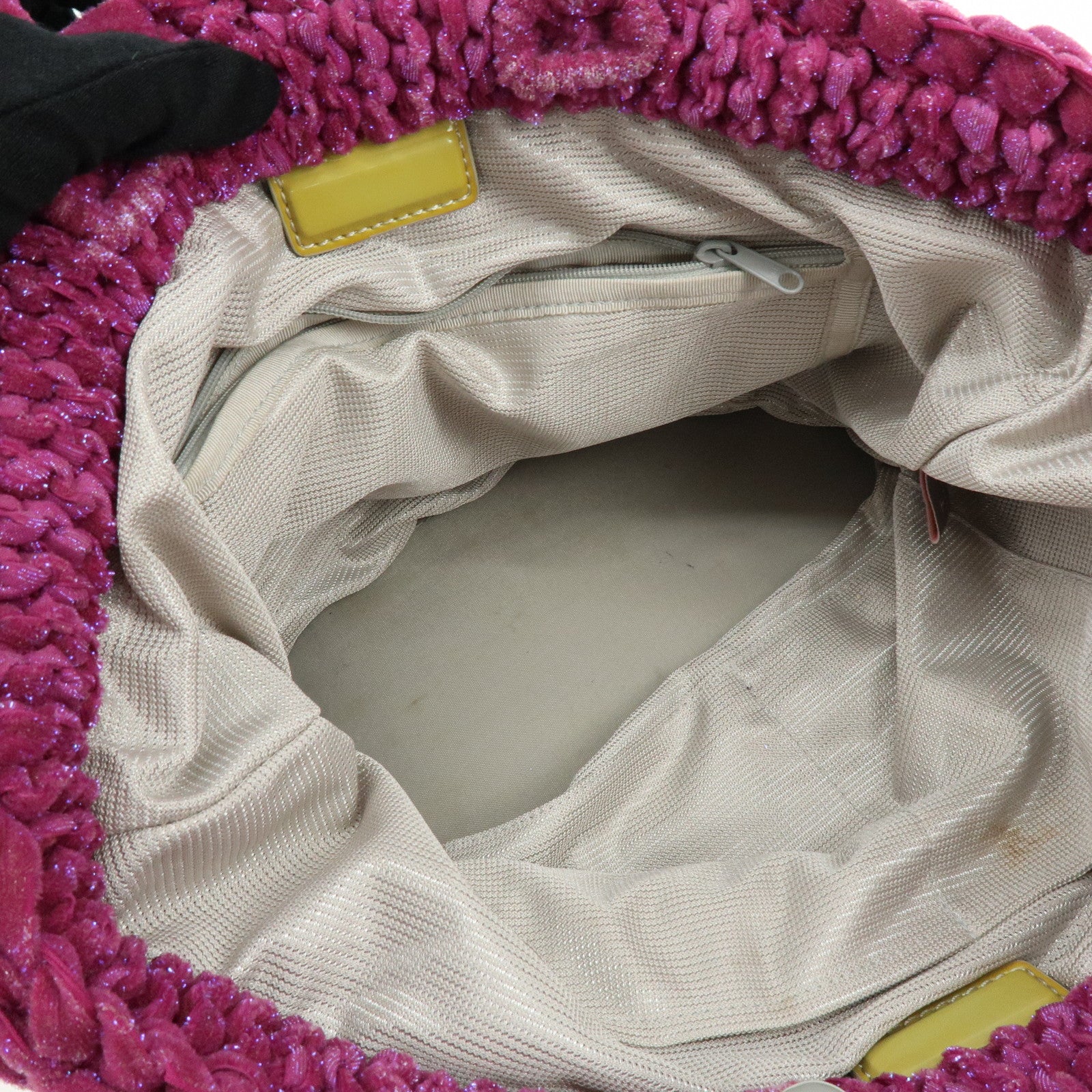 ANTEPRIMA Glitter Velour Yarn Knit Hand Bag Tote Bag Purple