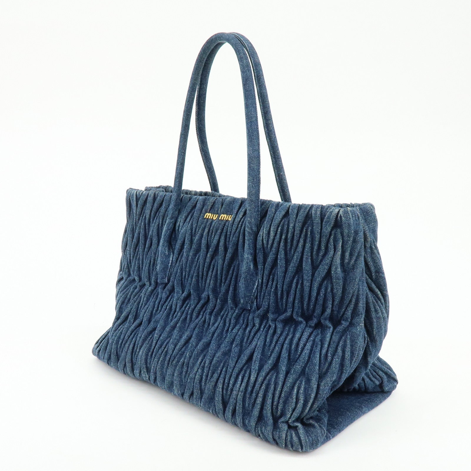 MIU MIU Logo Matelasse Denim Shoulder Bag Tote Bag Blue