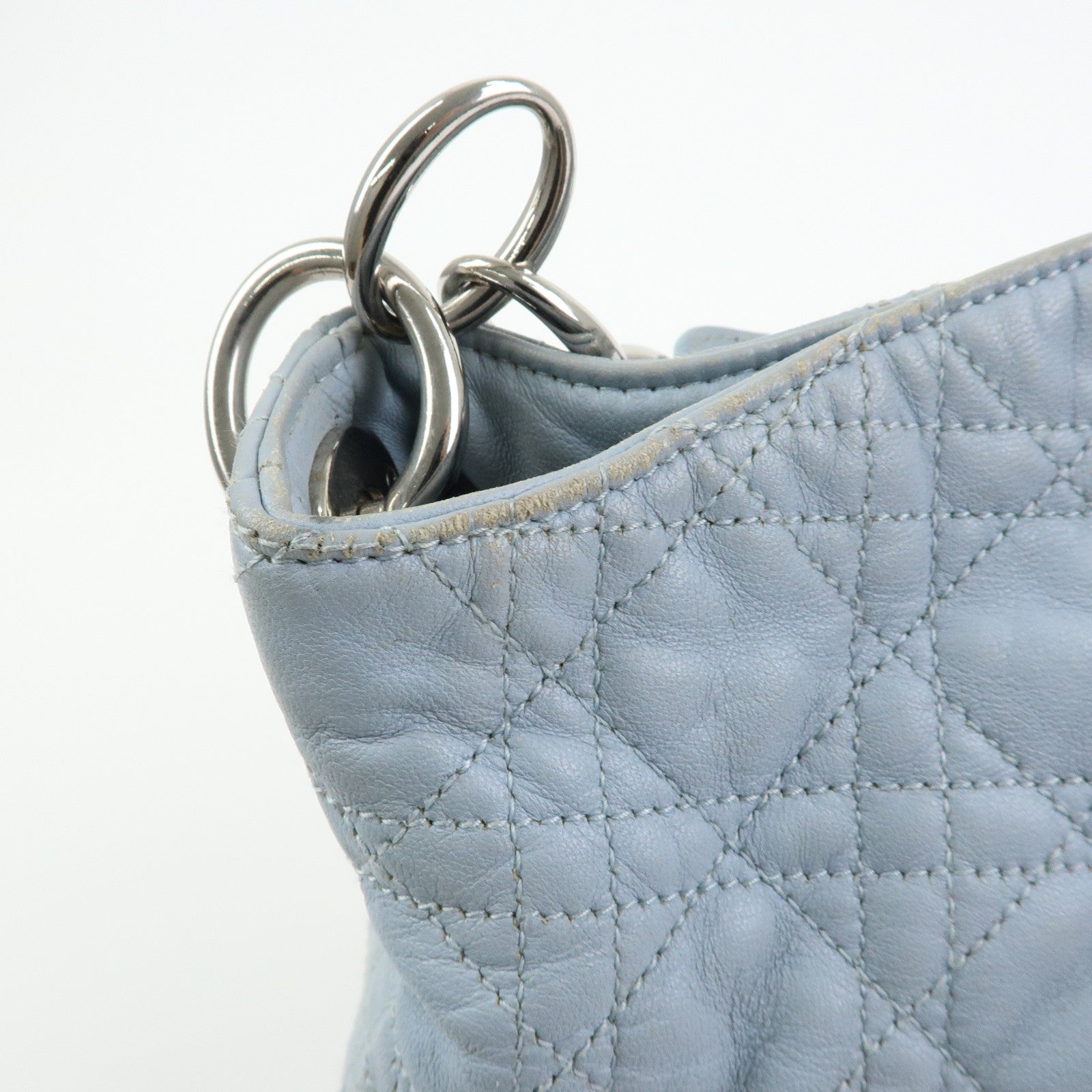 Christian Dior Lady Dior Cannage Lamb Skin Shoulder Bag Hand Bag Blue