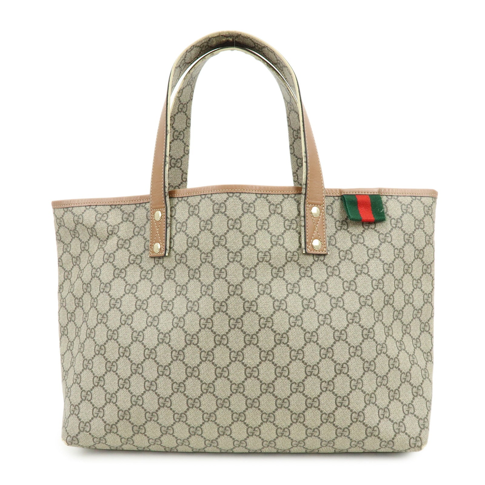 GUCCI Sherry GG Supreme Leather Tote Hand Bag Beige Brown 211134