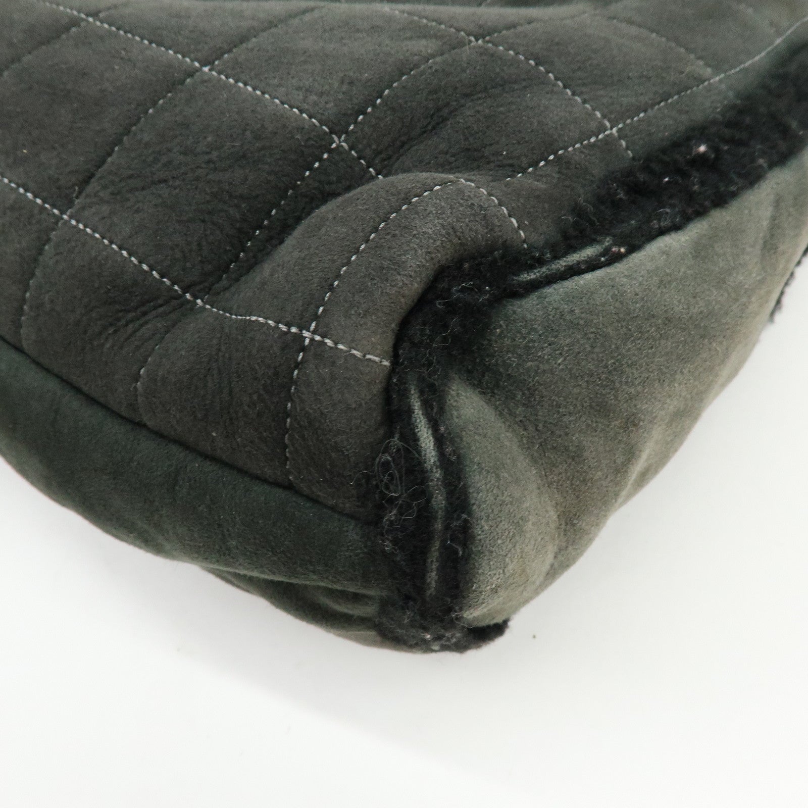 CHANEL Mouton Fur Leather Shoulder Bag with Strap Set Black