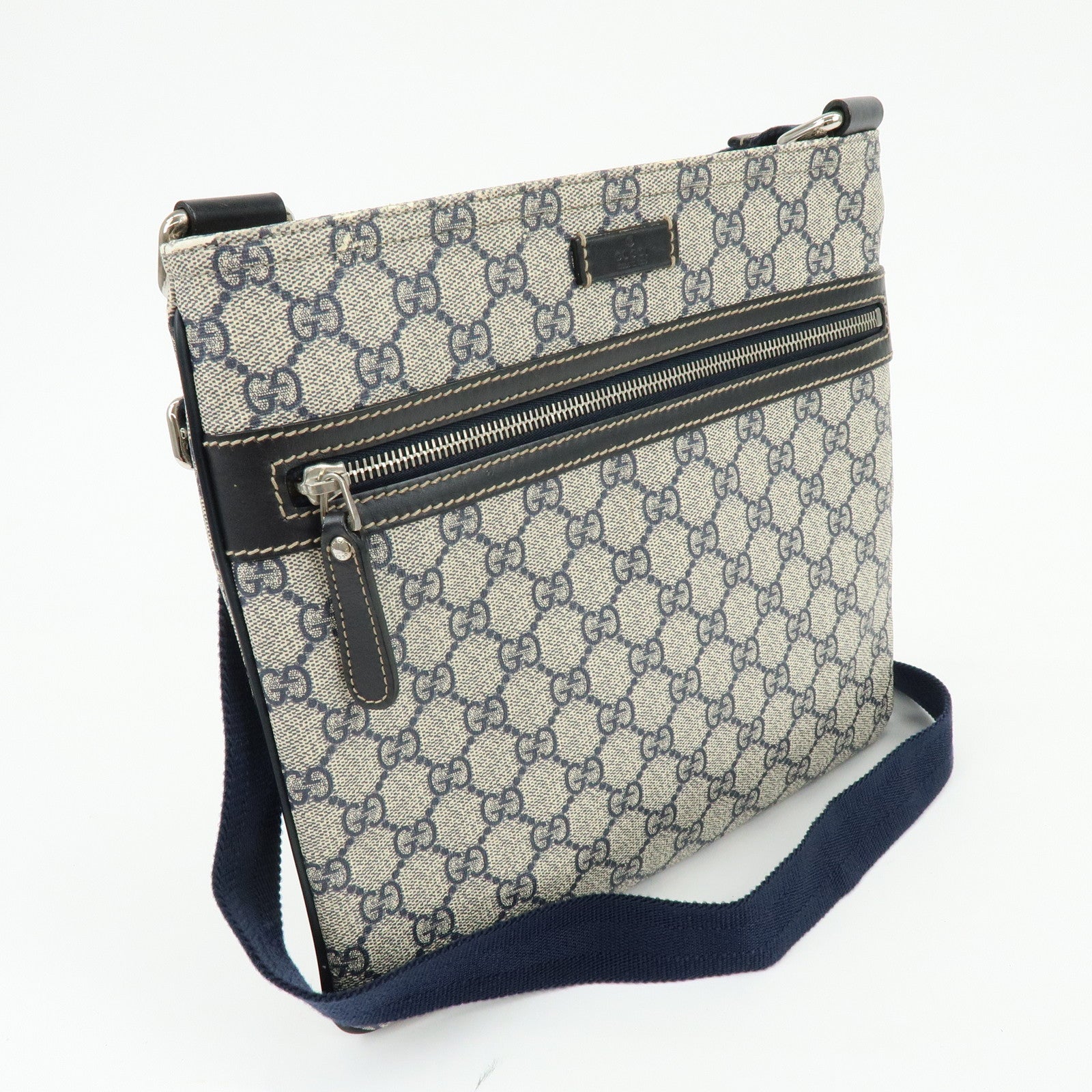 GUCCI GG Supreme Leather Shoulder Crossbody Bag Blue Beige 295257