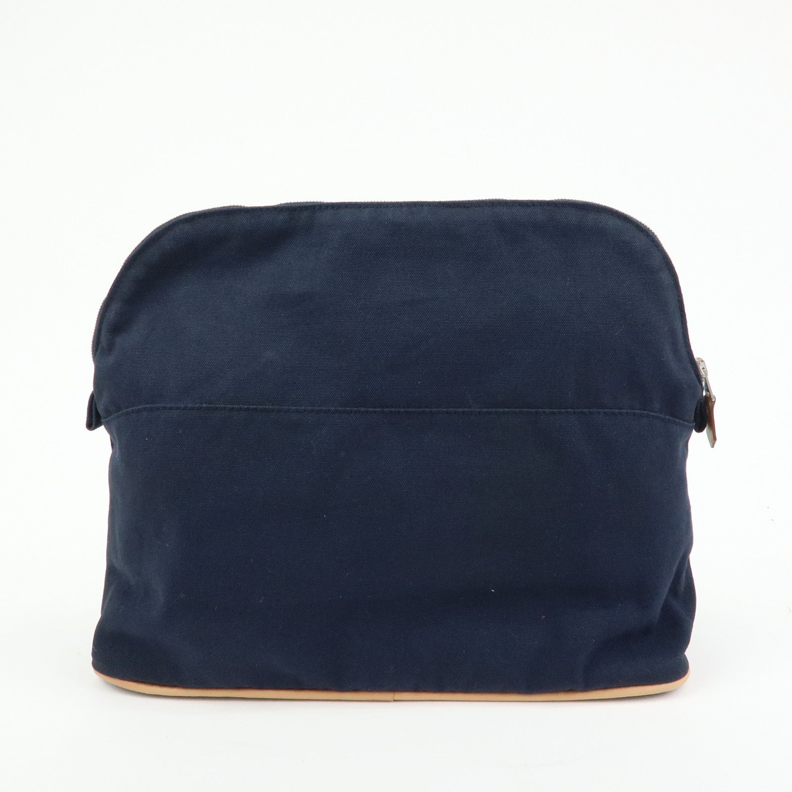 HERMES Bolide Pouch GM Cotton Leather Cosmetic Pouch Navy