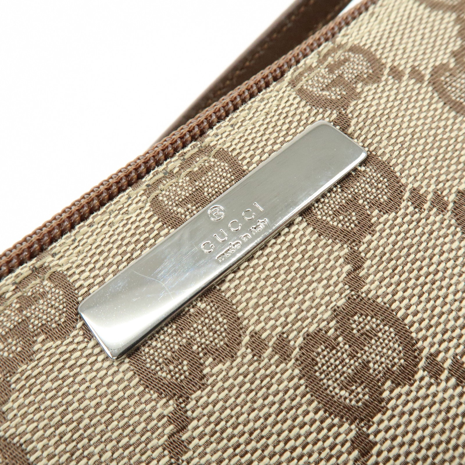 GUCCI Boat Bag GG Canvas Accessory Pouch Hand Bag Beige Brown 07198