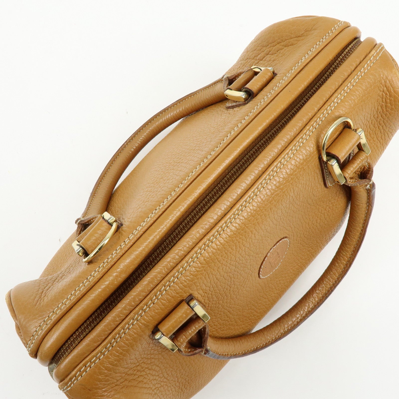 FENDI FF Logo Leather 2Way Bag Hand Bag Boston Bag Camel