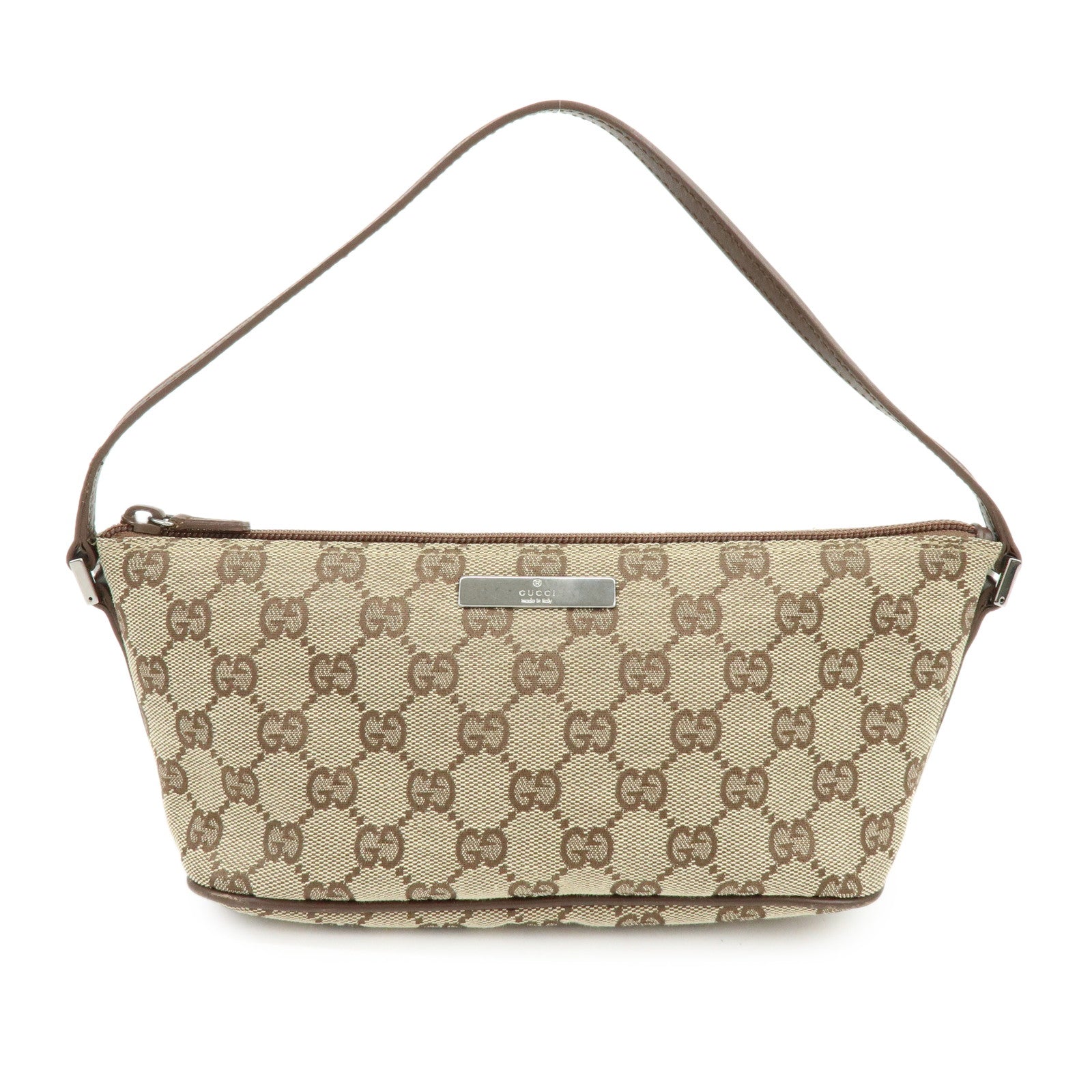 GUCCI Boat Bag GG Canvas Accessory Pouch Hand Bag Beige Brown 07198