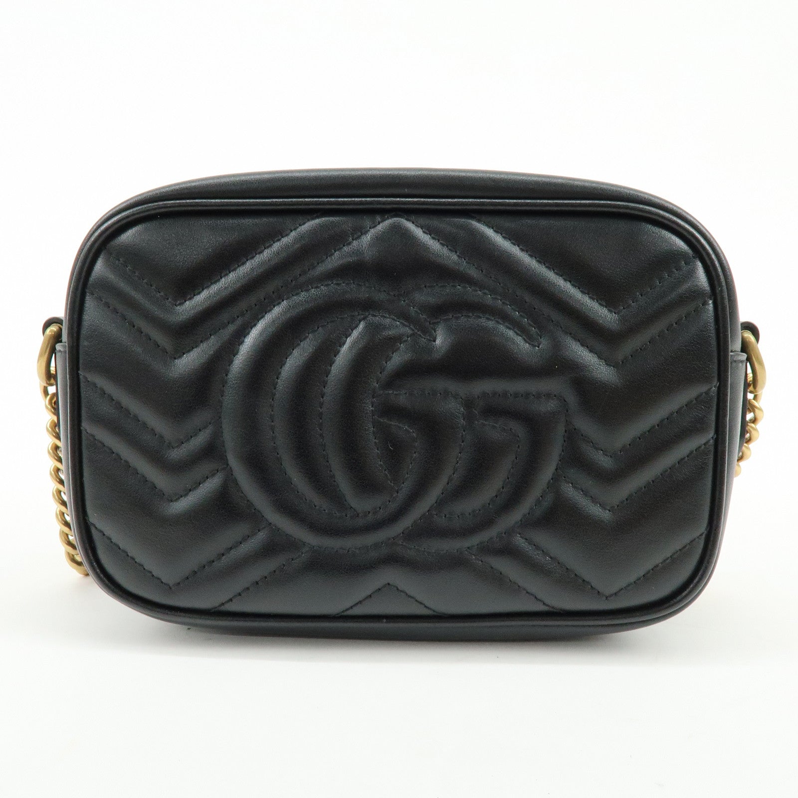 GUCCI GG Marmont Double G Leather Chain Shoulder Bag Black 448065
