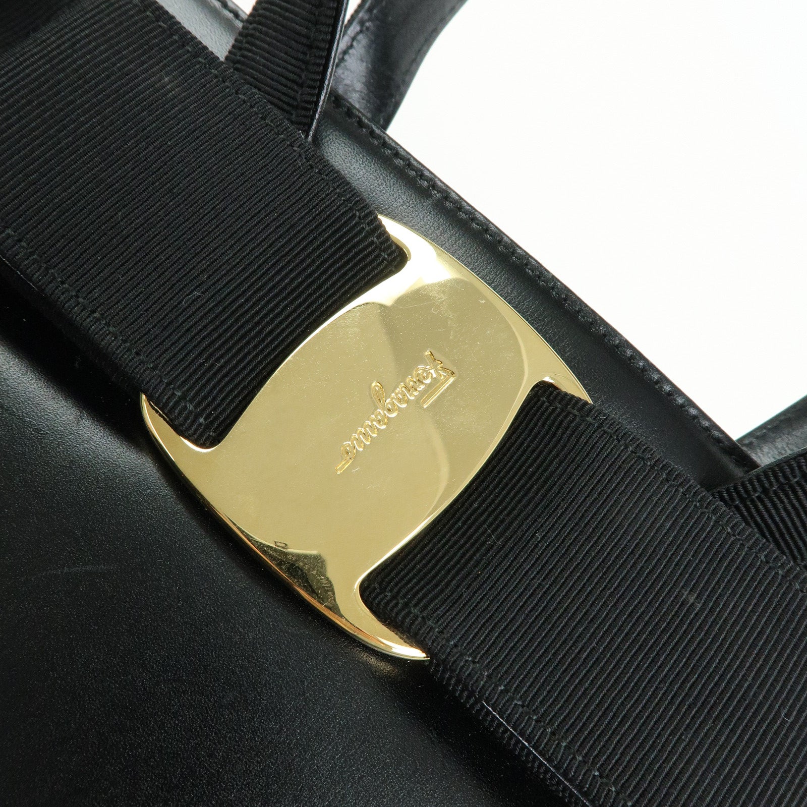 Ferragamo Vara Ribbon Leather 2Way Bag Hand Bag Black