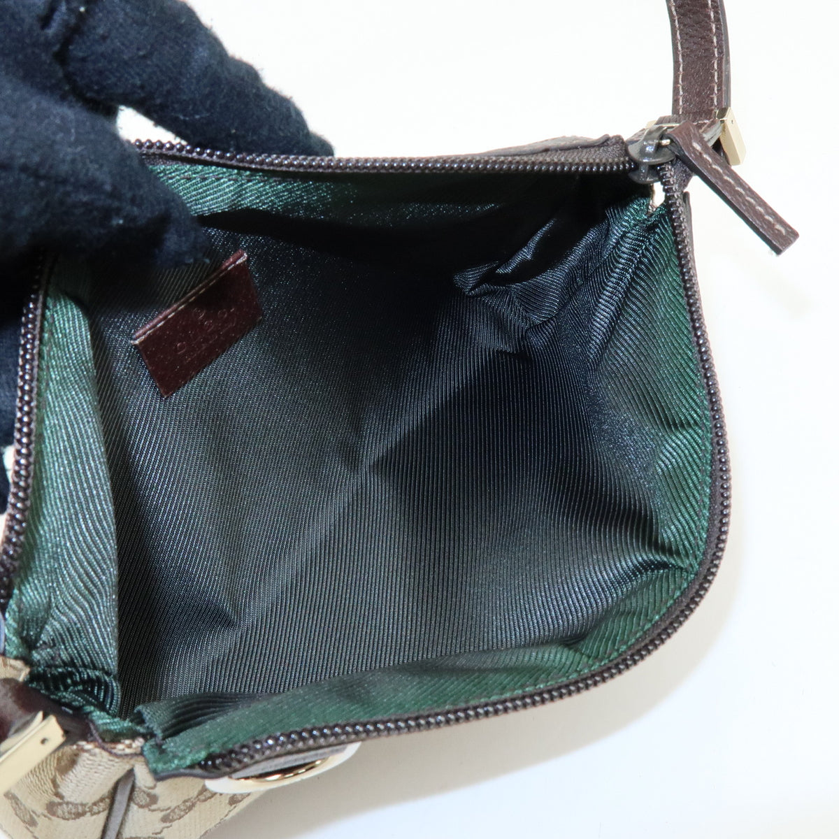 GUCCI Abbey GG Canvas Leather Accessory Pouch Hand Bag Brown 145750