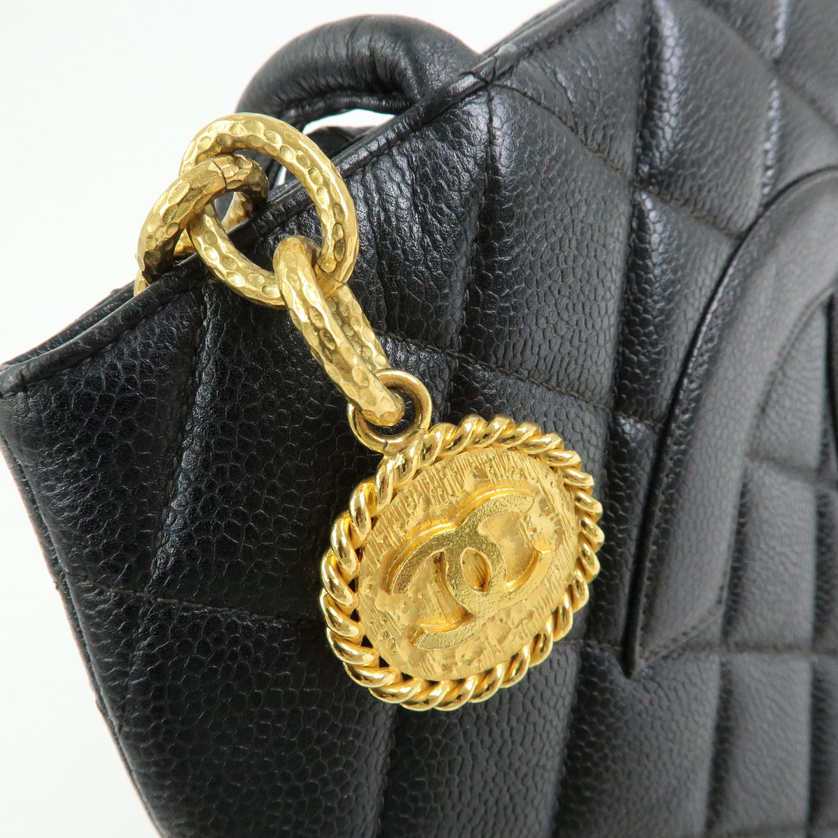 CHANEL Medallion Matelasse COCO Mark Caviarskin Tote Hand Bag A01804