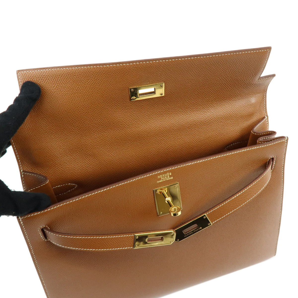 HERMES Kelly 32 Sellier Courchevel 2Way Bag Hand Bag 〇V Stamped Gold