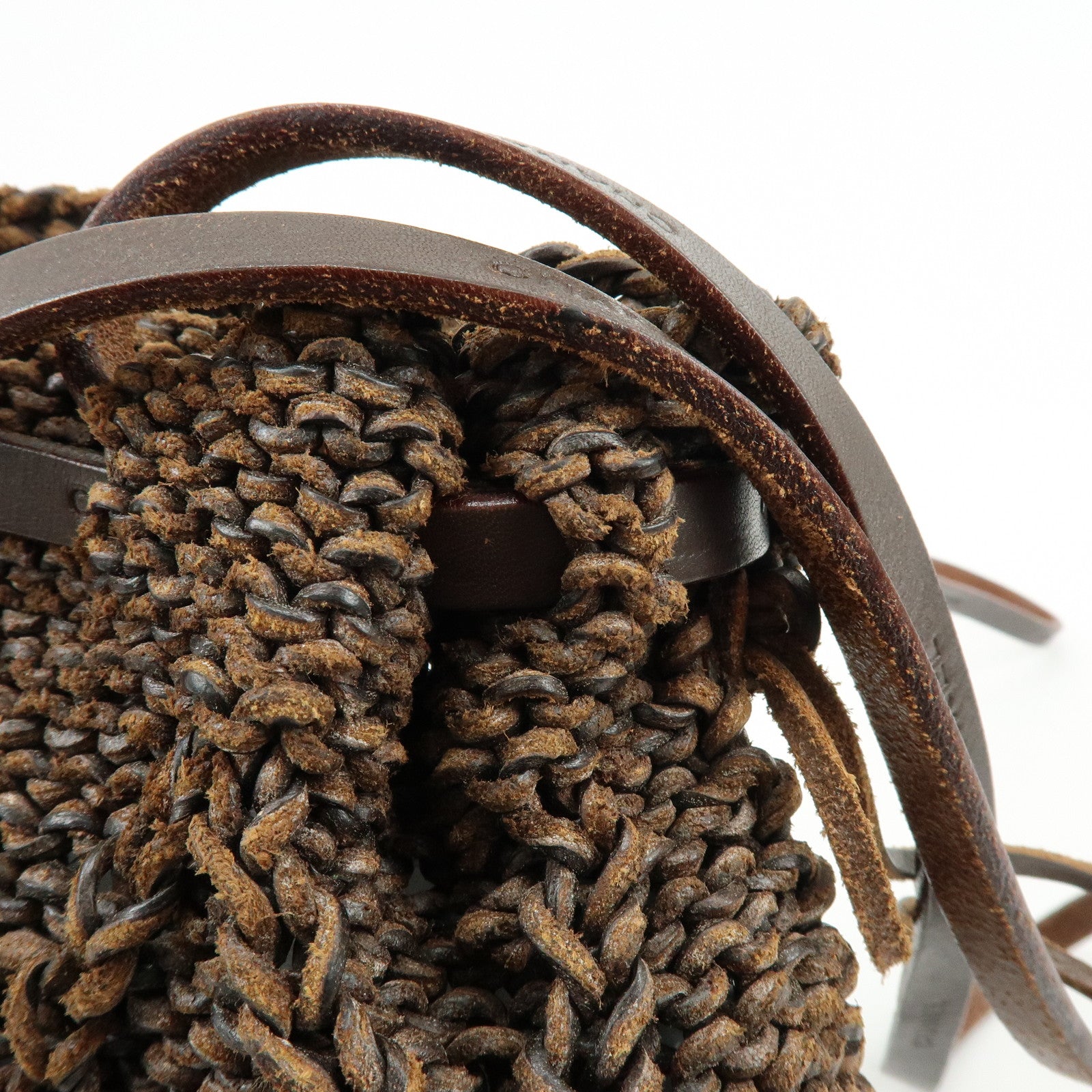 CHANEL Braided Leather Drawstring Shoulder Bag Brown