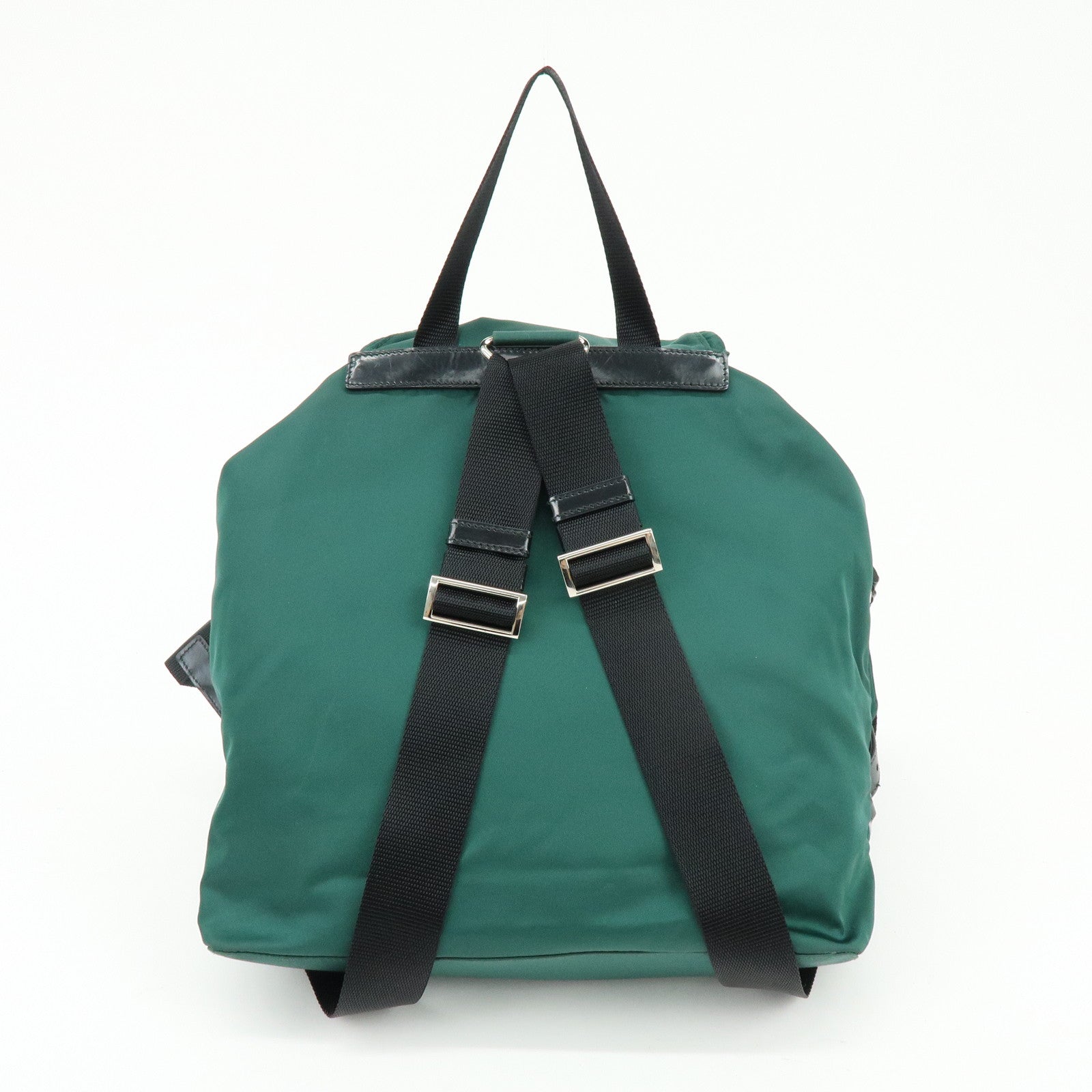 PRADA Triangle Logo Nylon Leather Backpack Rucksack Green Black 1BZ811