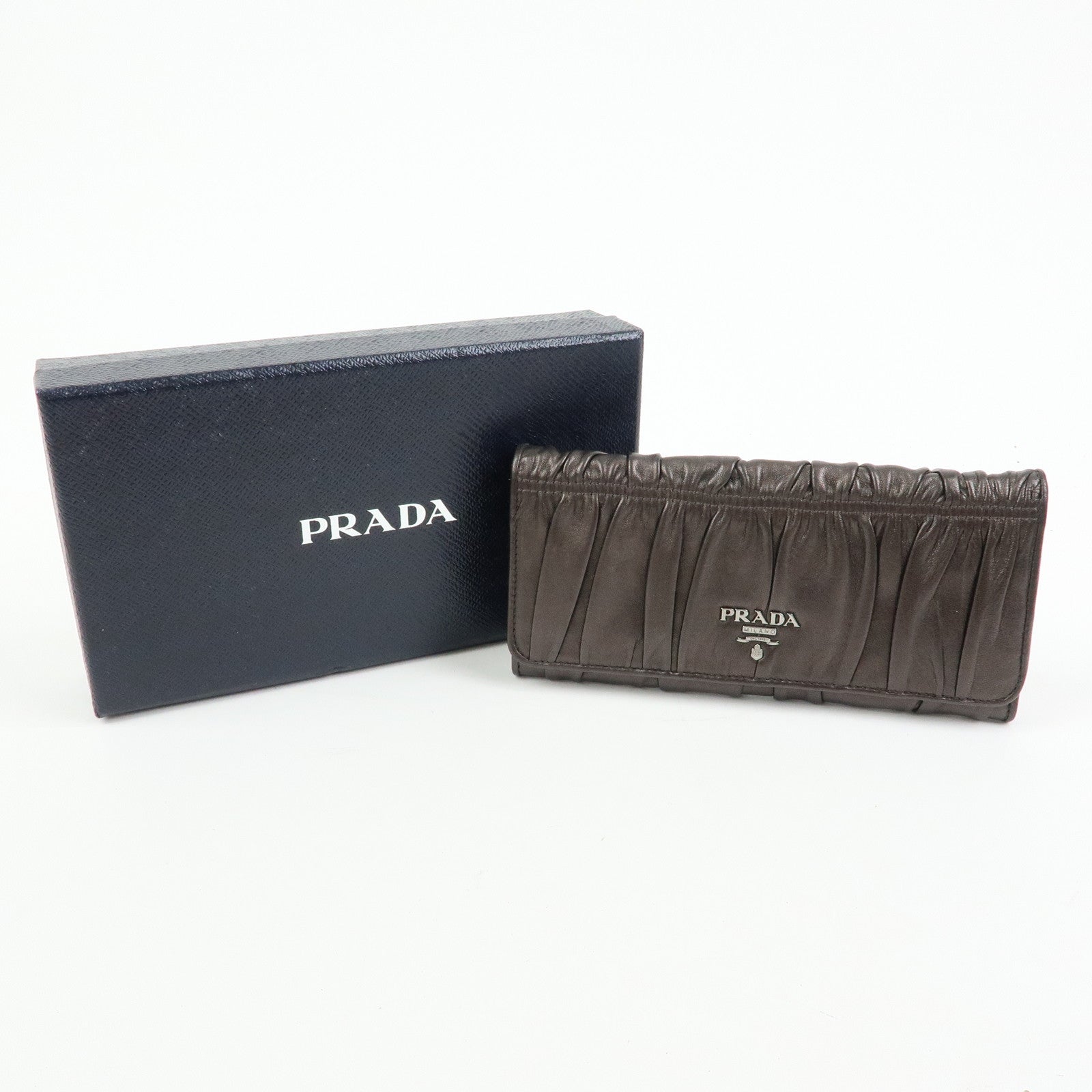 PRADA Logo Nappa Gaufre Leather Flap Bi-fold Long Wallet Bronze 1M1132