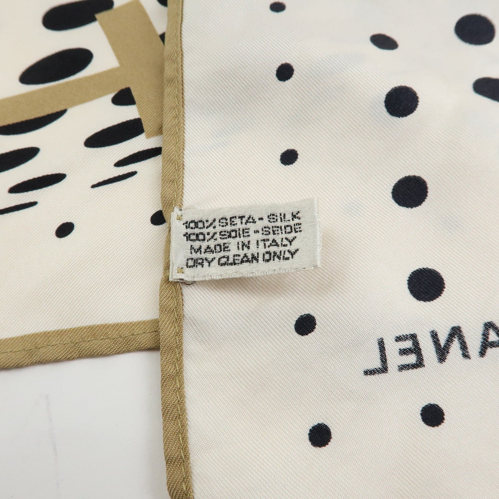 CHANEL COCO Mark Silk 100% Scarf Dot Pattern Clover Ivory Black