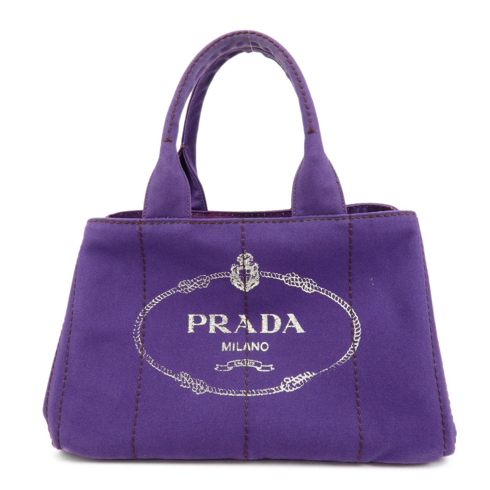 PRADA Canapa Triangle Logo Canvas Tote Bag Hand Bag Purple BN1877