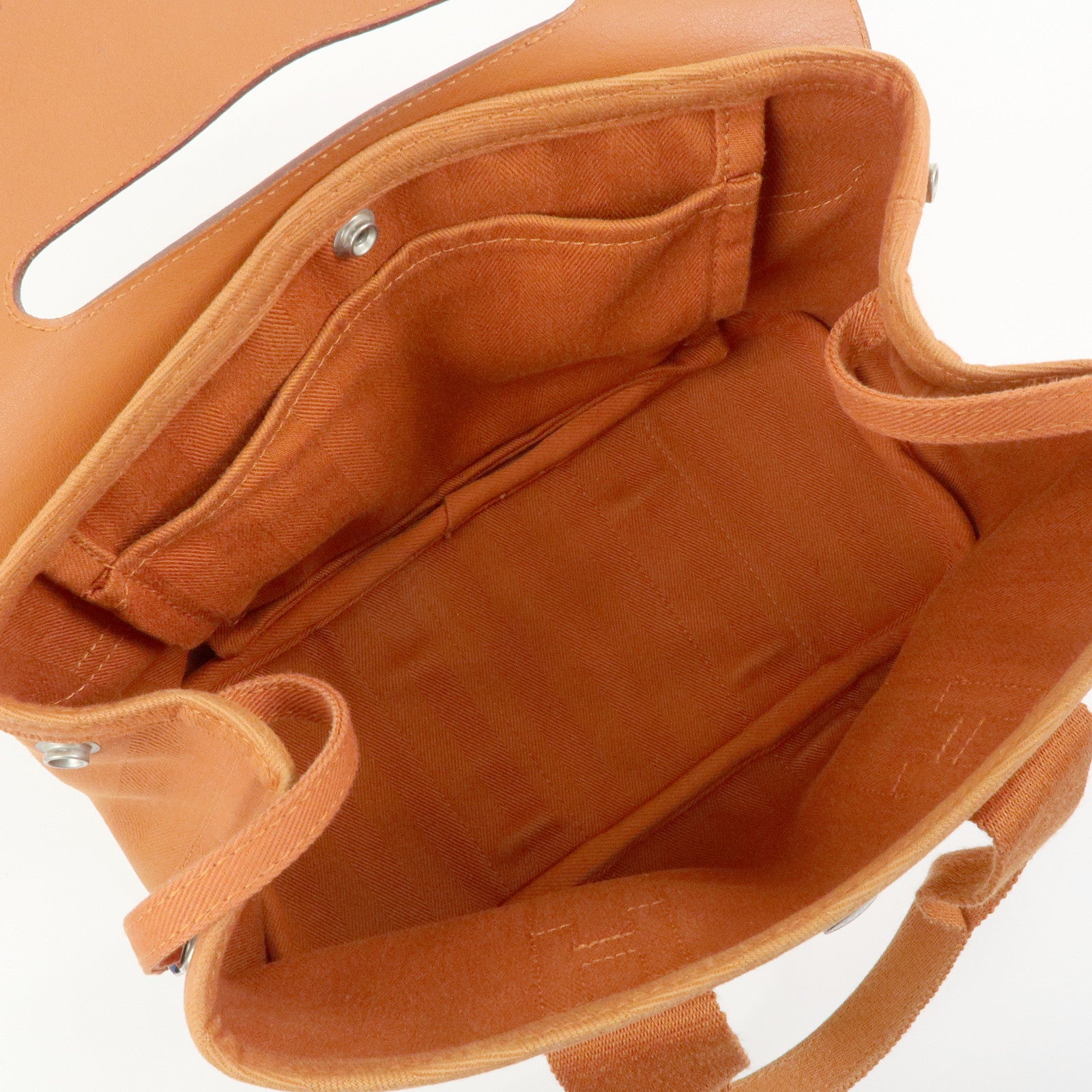 HERMES Valparaiso PM Toile Chevron Leather Tote Bag Hand Bag Orange