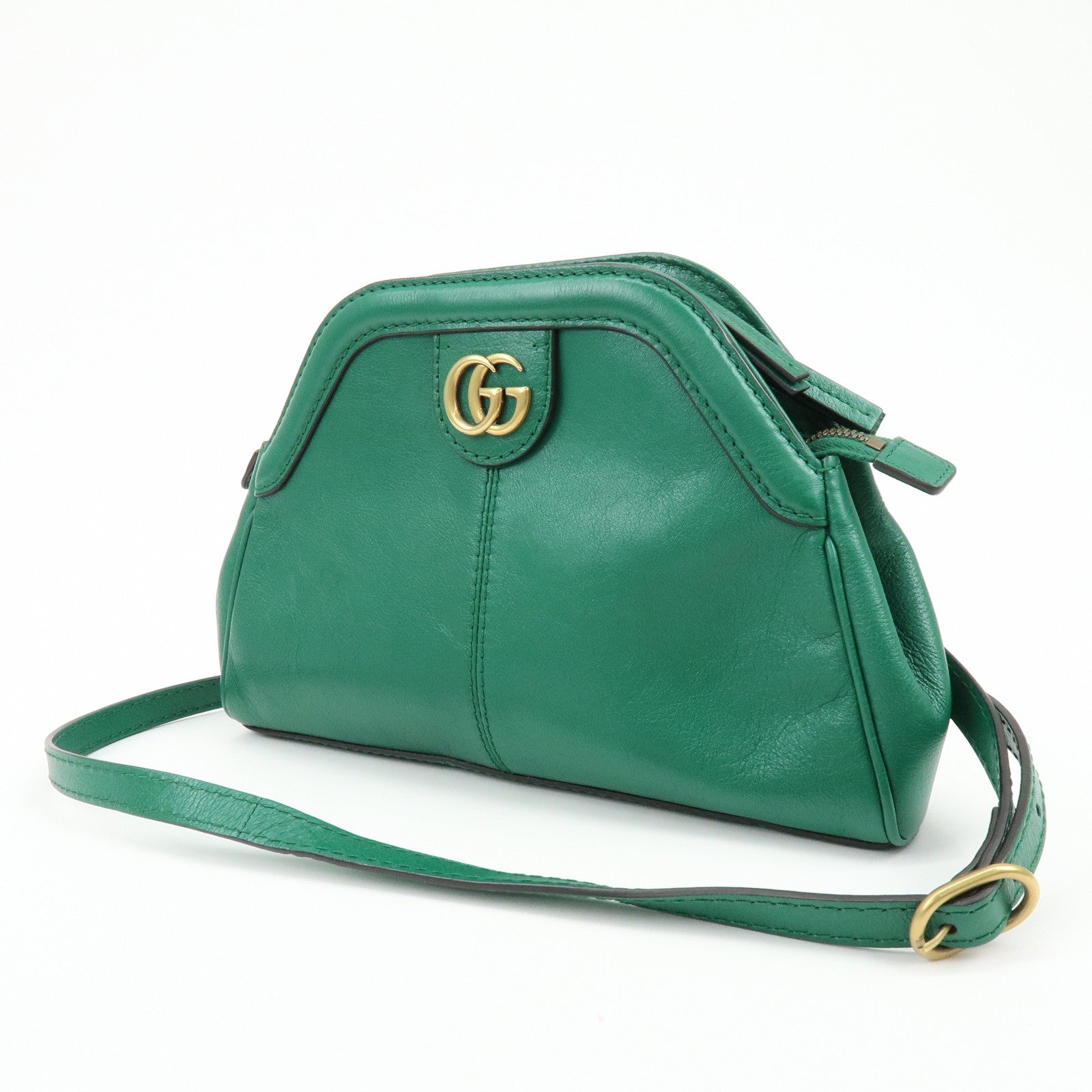 GUCCI Animalier Double G Small Cat Head Shoulder Bag Green 524620