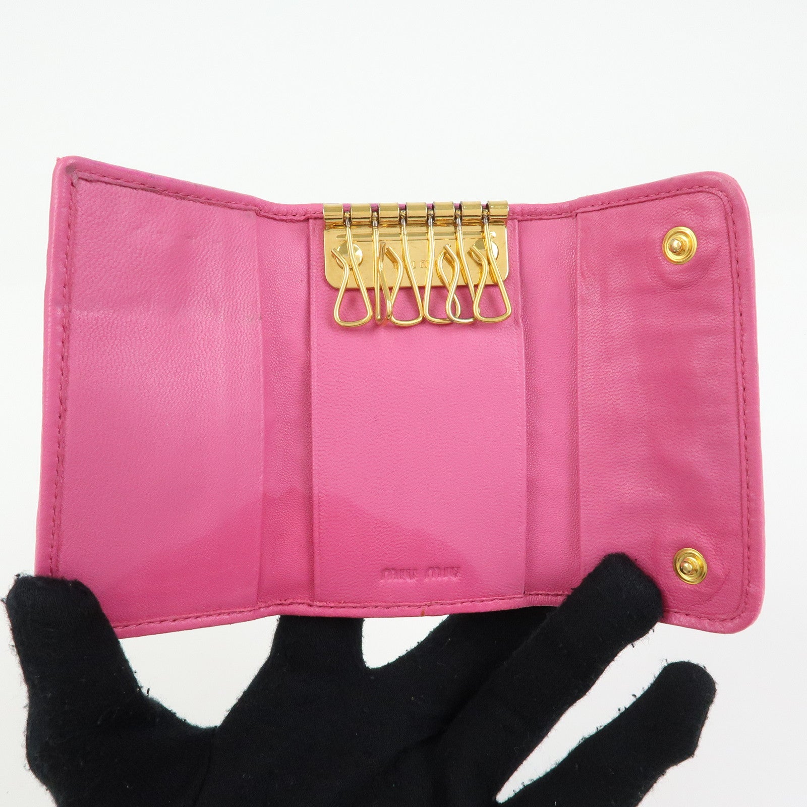 MIU MIU Matelasse Leather 6 Ring Key Case Key Holder Pink