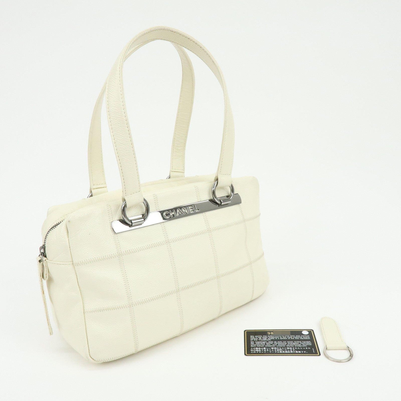 CHANEL Chocolate Bar Caviarskin Shoulder Bag Hand Bag White A26135