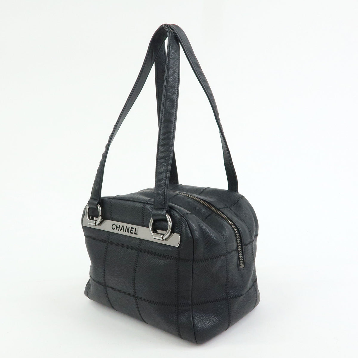 CHANEL Chocolate Bar Caviarskin Mini Boston Shoulder Bag Black A26134