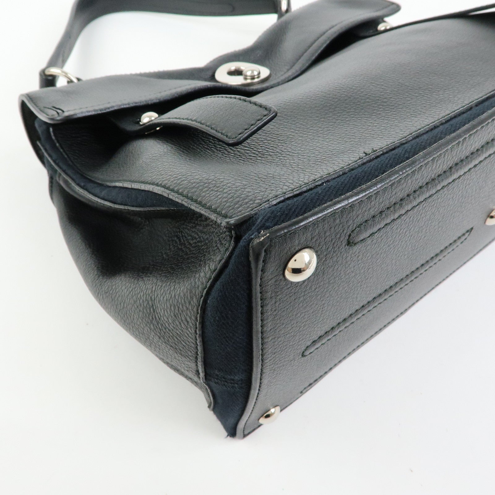 SAINT LAURENT PARIS Muse Two Leather Canvas Hand Shoulder Bag Black