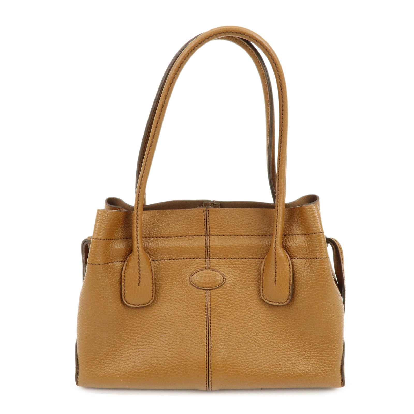 TOD'S Logo Leather Shoulder Bag Hand Bag Tote Bag Camel Brown